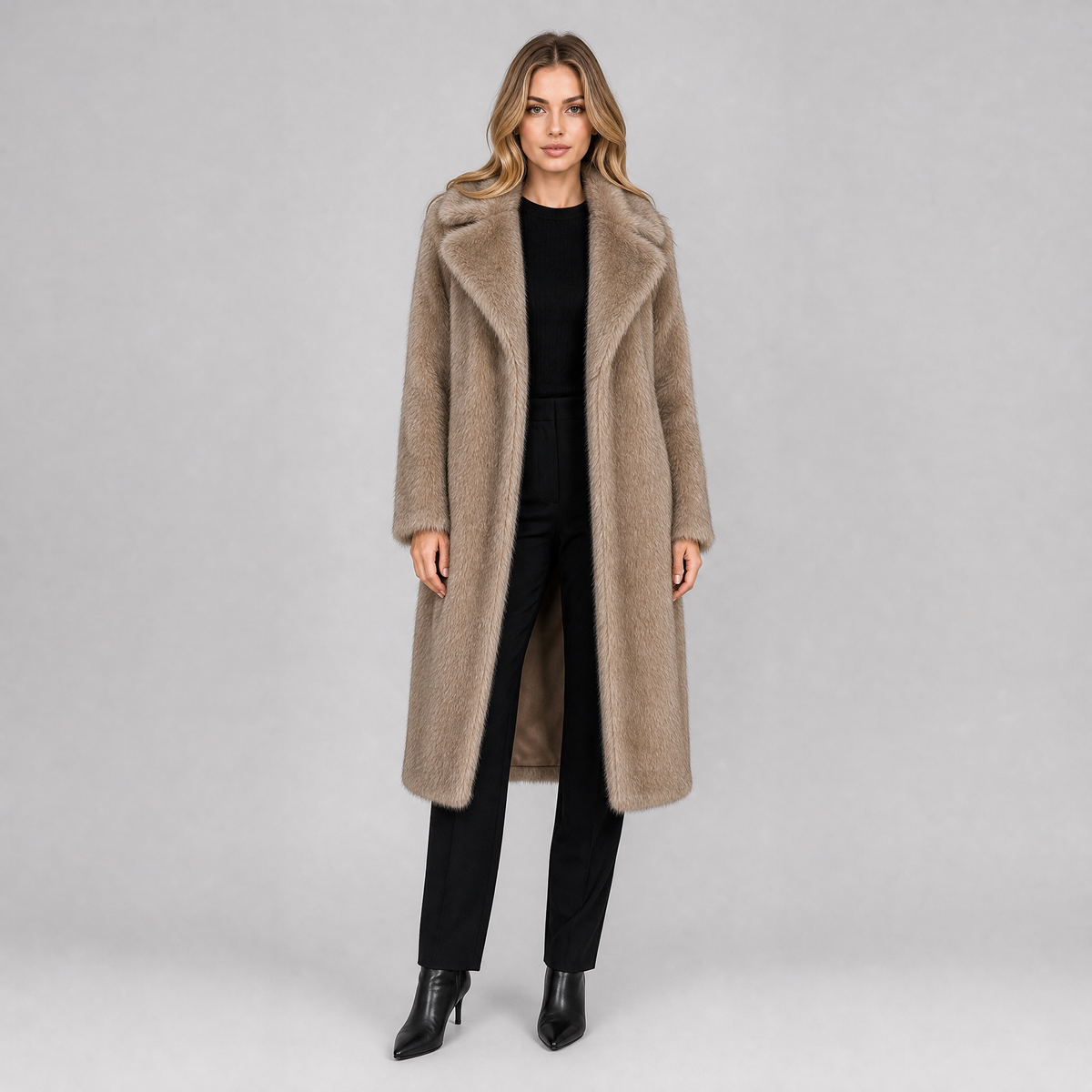 Women's Faux Fur Lapel Long Coat Relaxed Fit