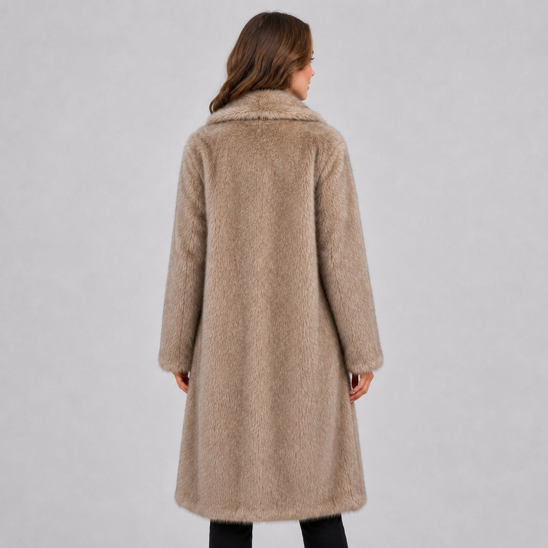 Women's Faux Fur Lapel Long Coat Relaxed Fit