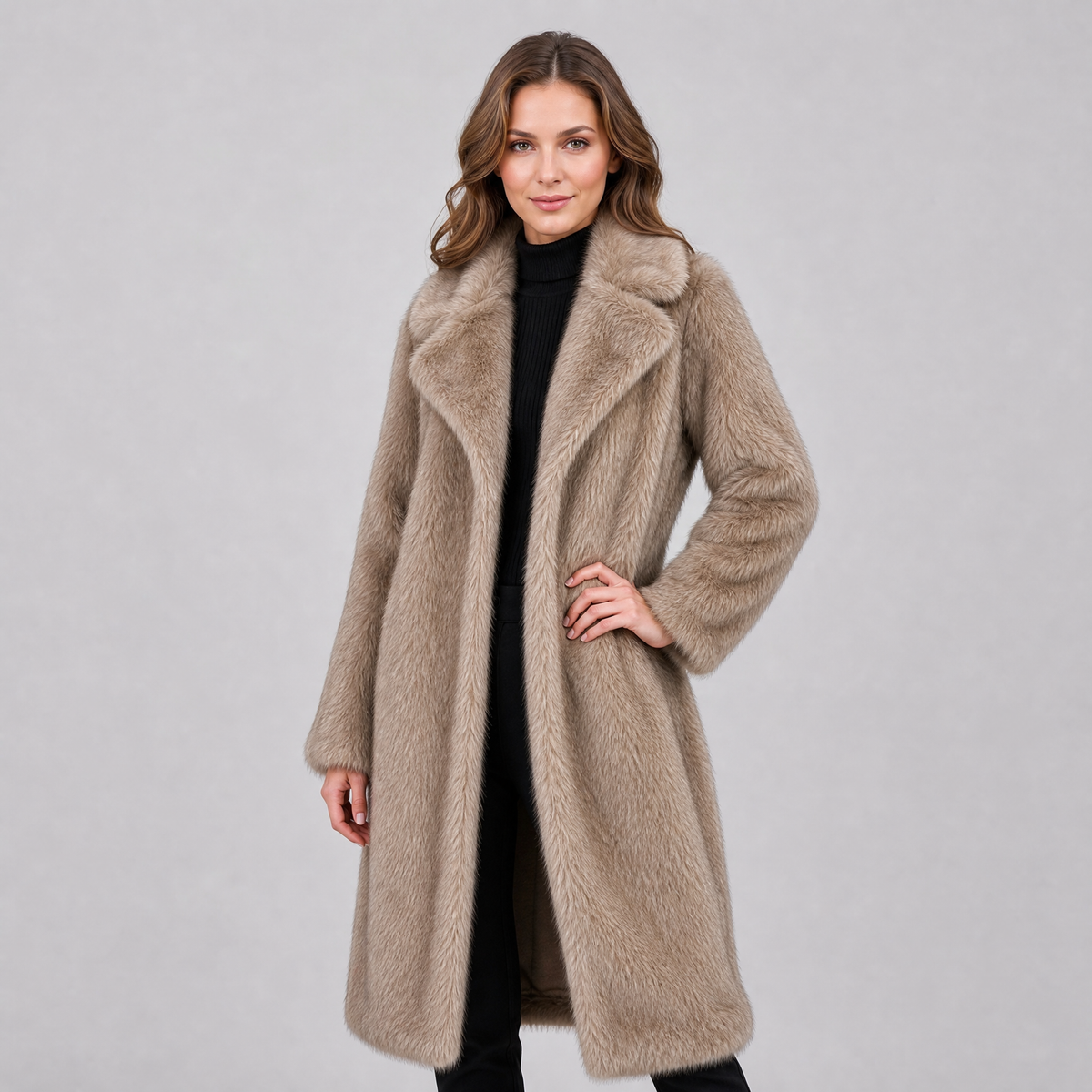 Women's Faux Fur Lapel Long Coat Relaxed Fit