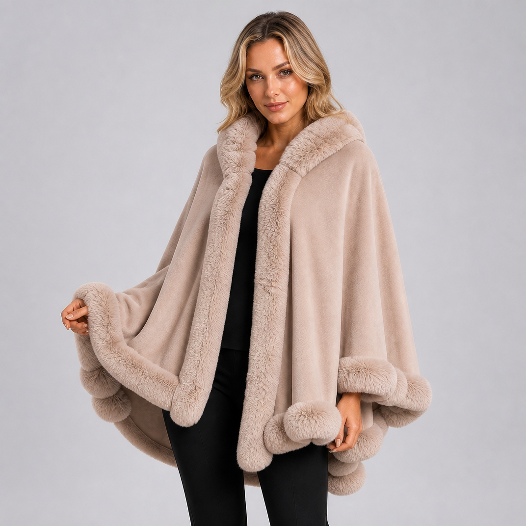Women's Faux Fur Trim Hooded Cape Relaxed Fit