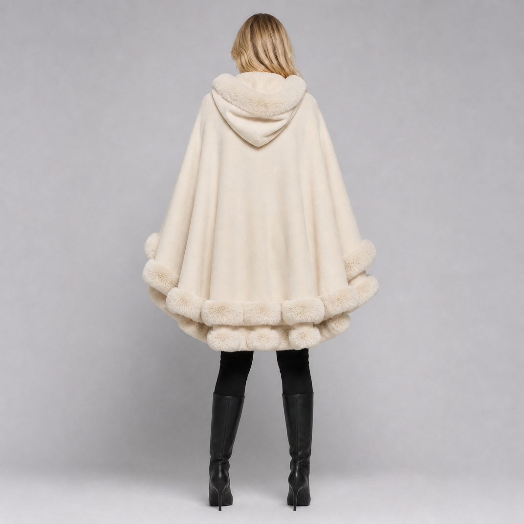 Women's Faux Fur Trim Hooded Cape Relaxed Fit