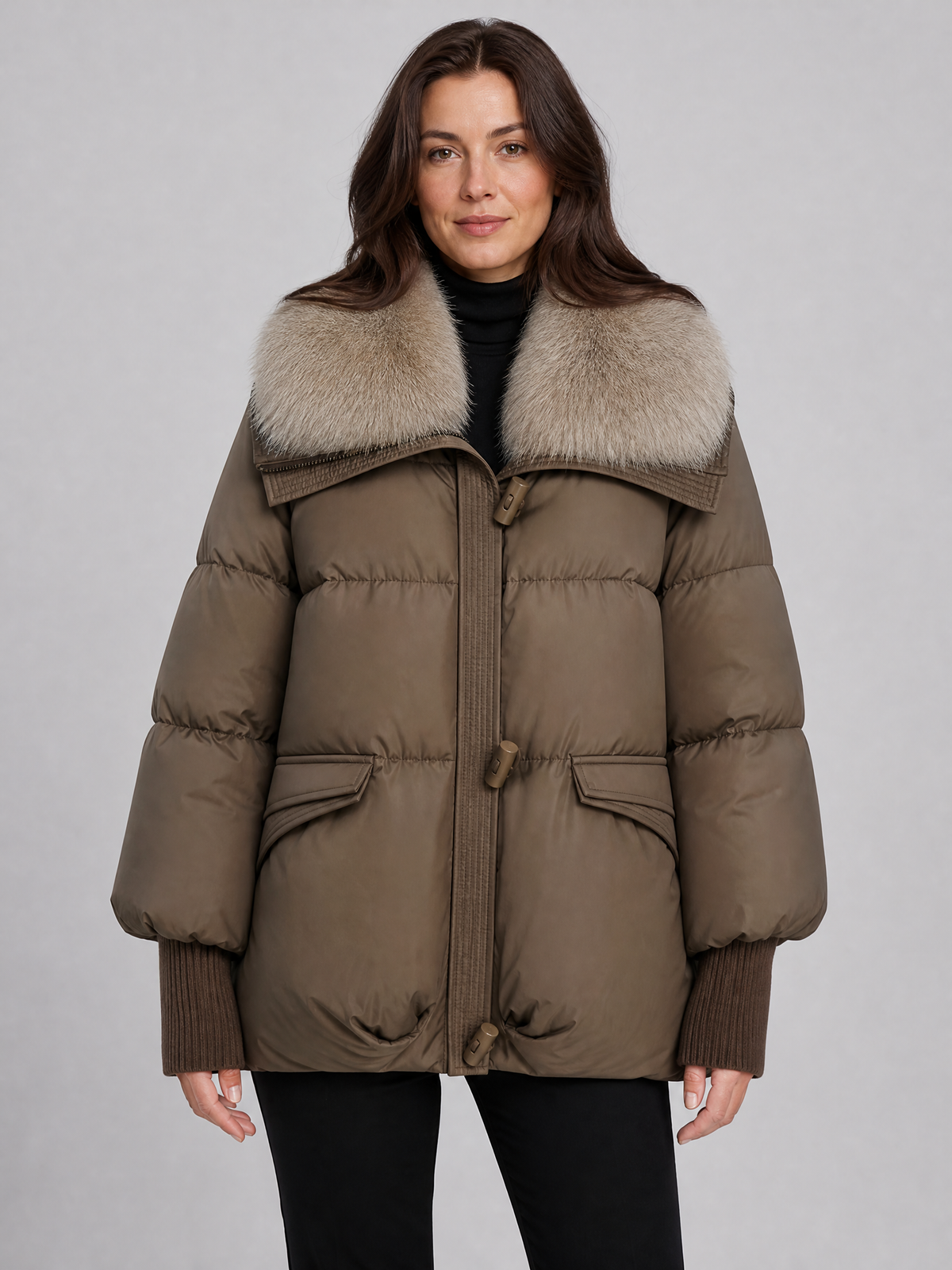 Women's Faux Fur Trim Olive Quilted Padded Jacket Relaxed Fit