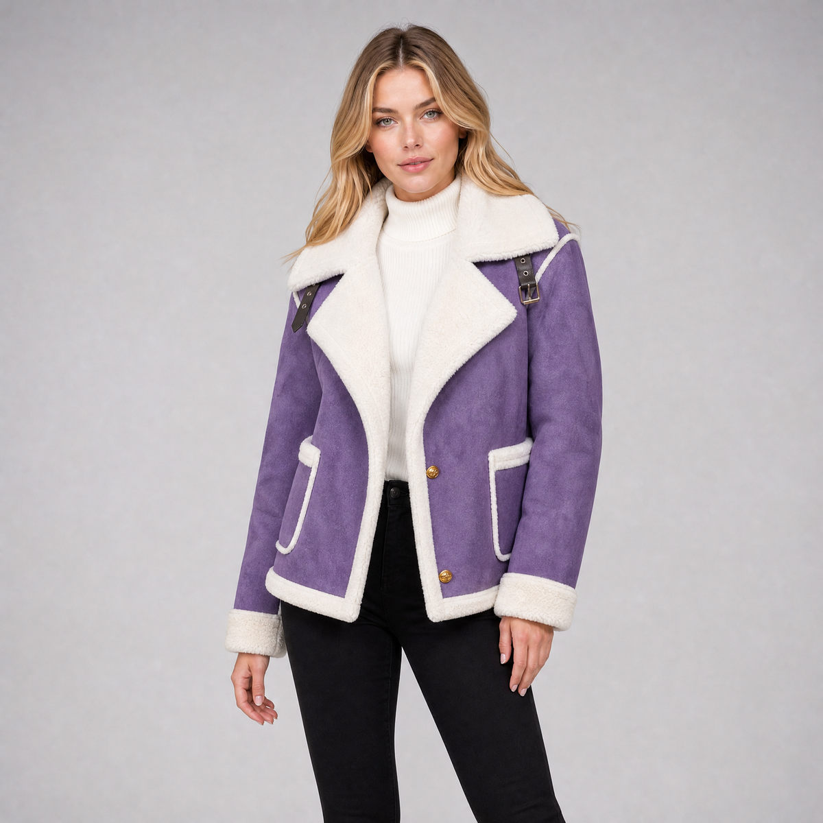 Women's Faux Shearling Lapel Jacket Relaxed Fit