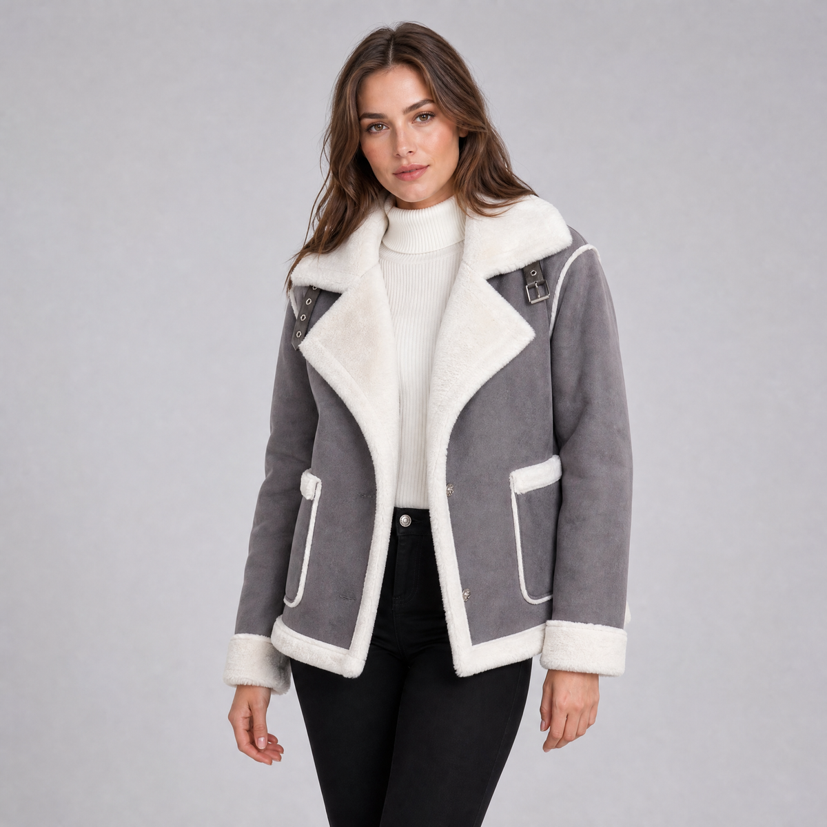 Women's Faux Shearling Lapel Jacket Relaxed Fit