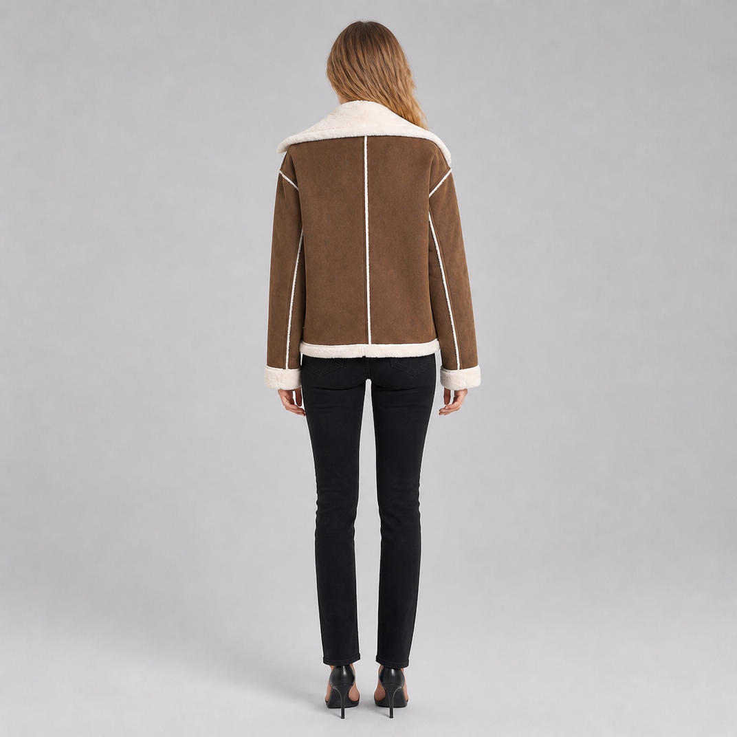 Women's Faux Shearling Lapel Jacket Relaxed Fit