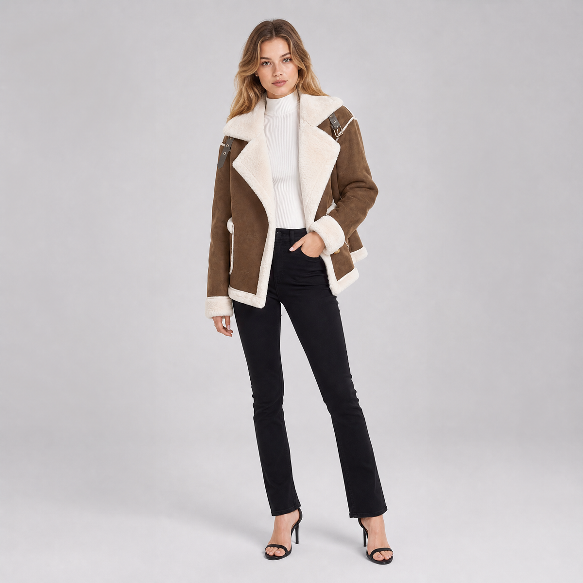 Women's Faux Shearling Lapel Jacket Relaxed Fit
