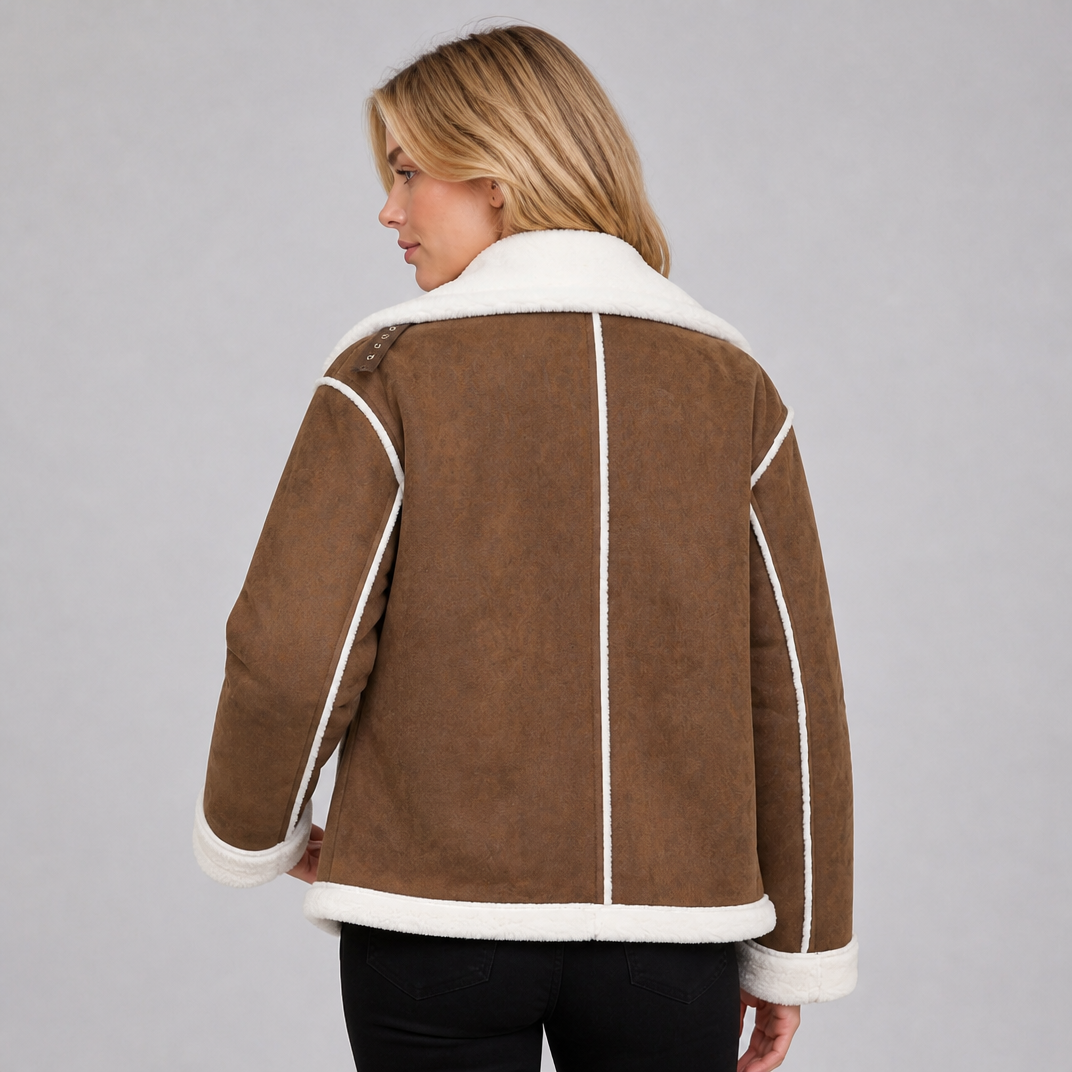 Women's Faux Shearling Lapel Jacket Relaxed Fit