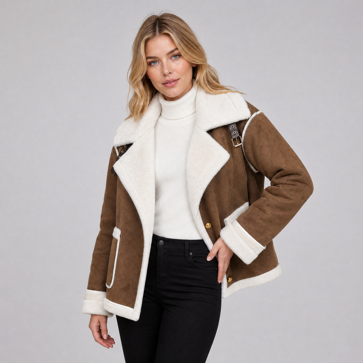 Women's Faux Shearling Lapel Jacket Relaxed Fit