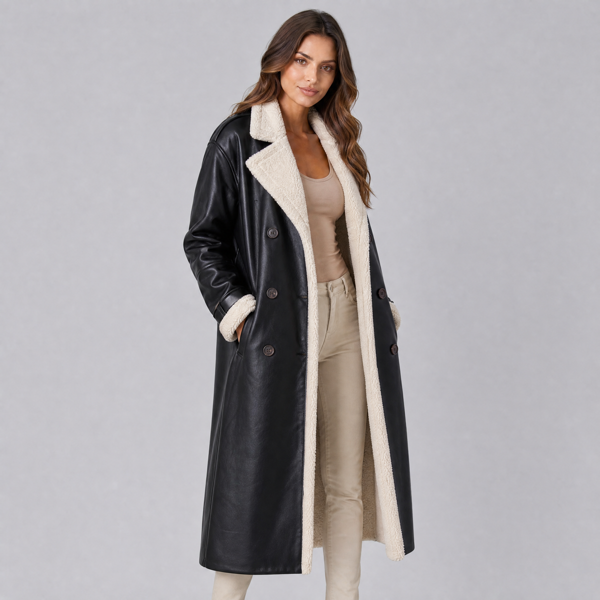 Women's Faux Shearling Long Coat Tailored Fit