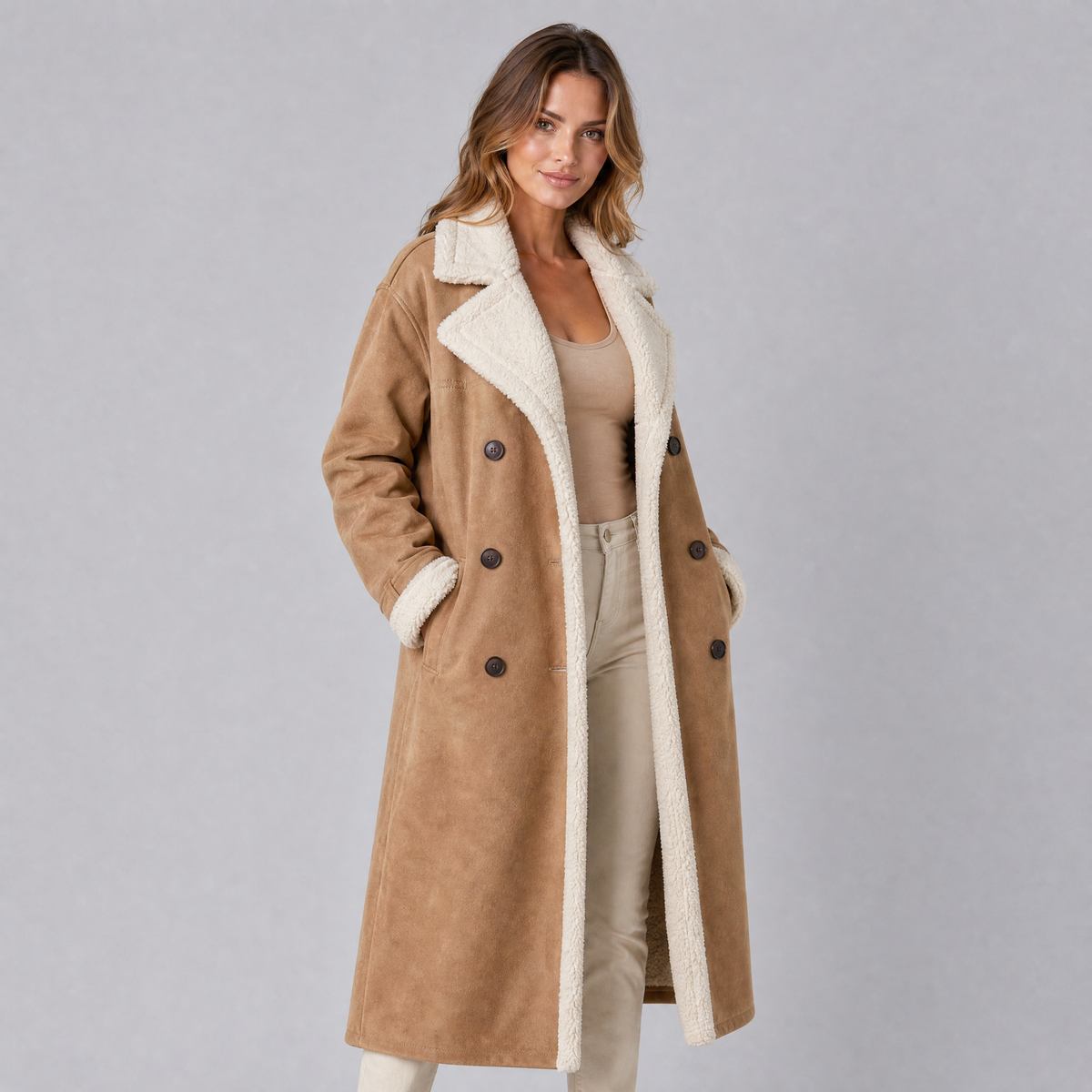Women's Faux Shearling Long Coat Tailored Fit