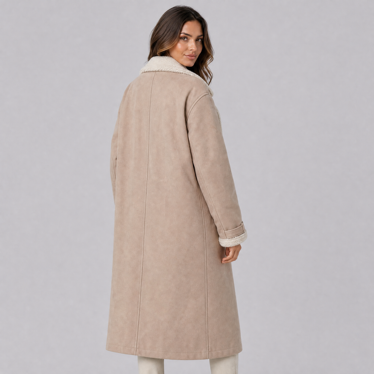 Women's Faux Shearling Long Coat Tailored Fit
