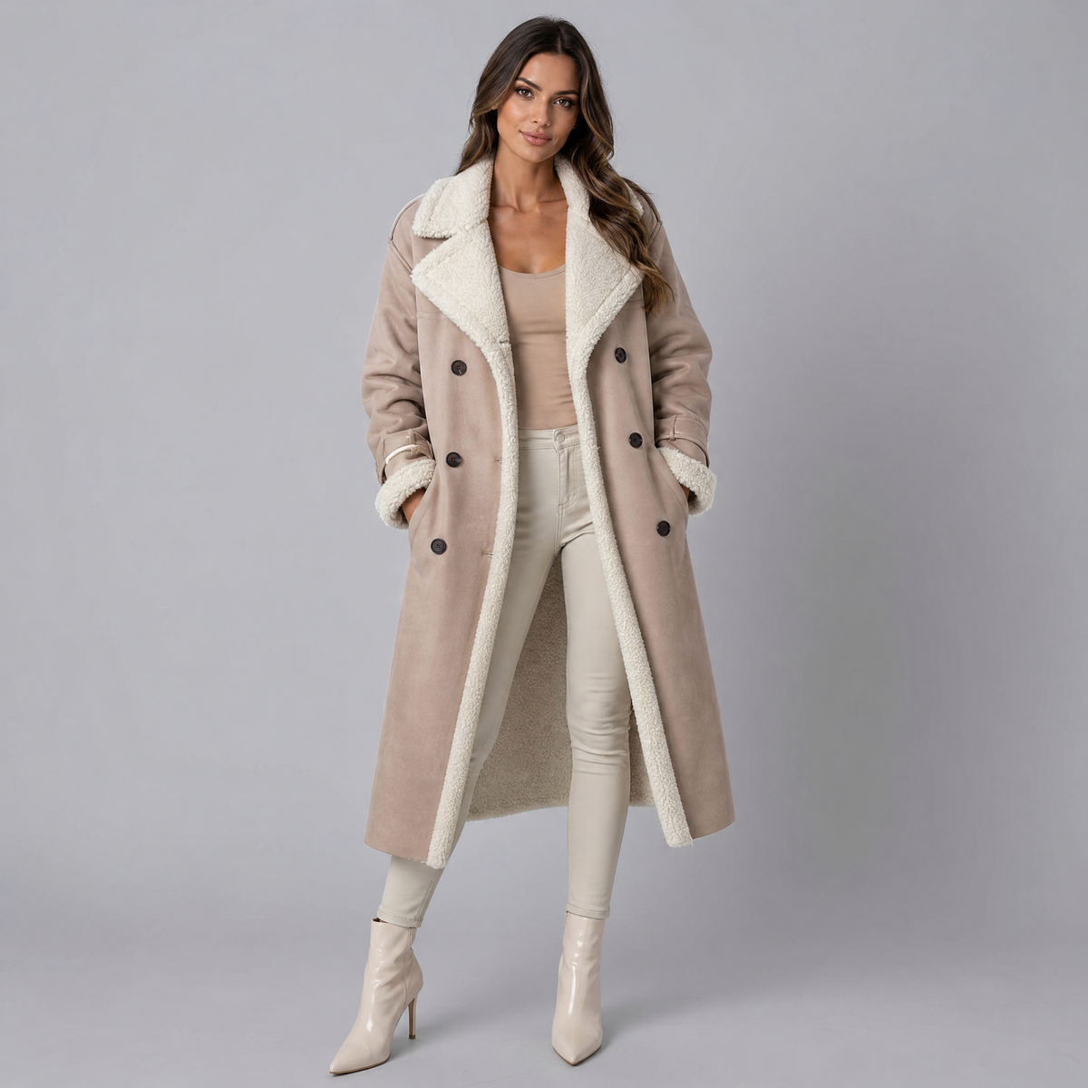 Women's Faux Shearling Long Coat Tailored Fit