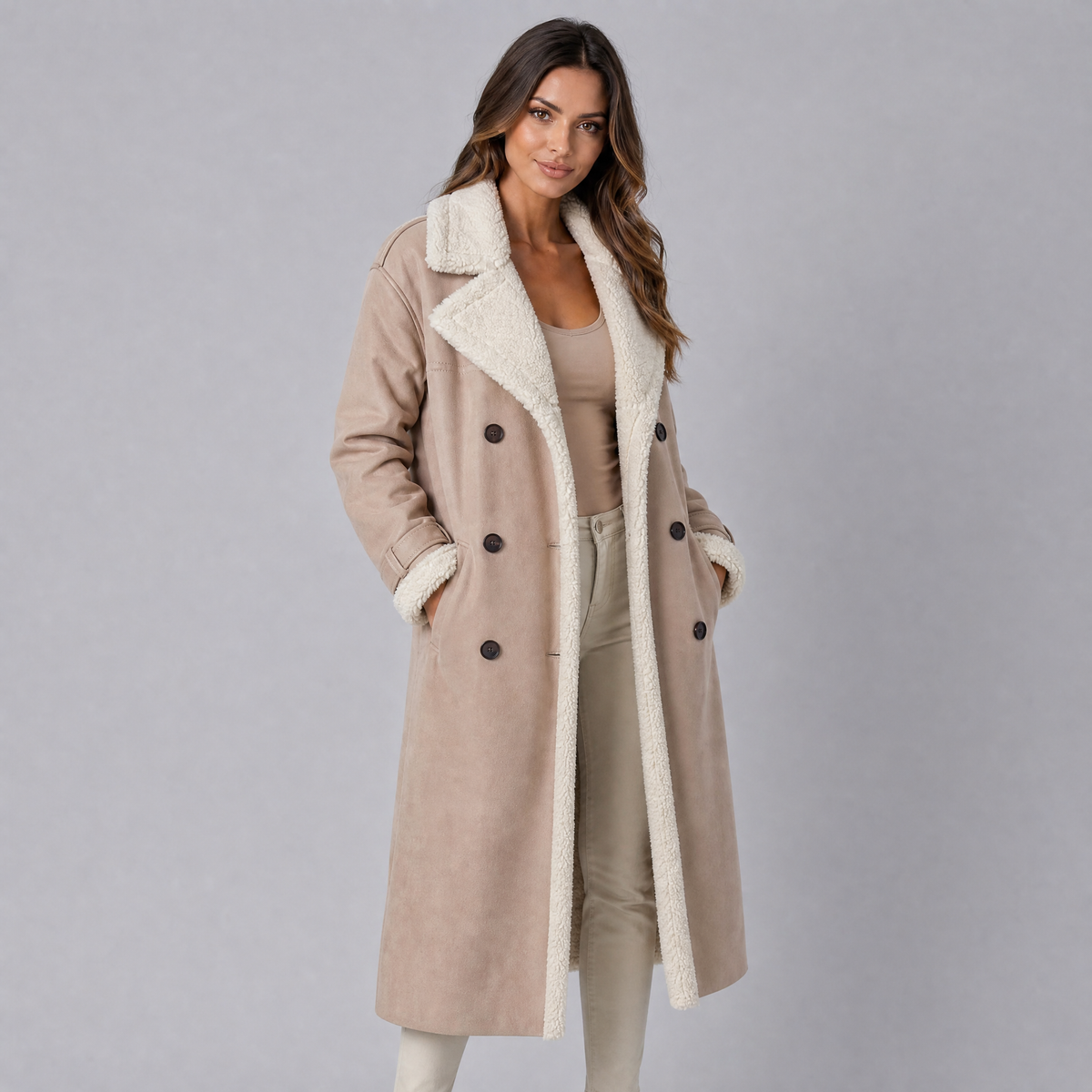 Women's Faux Shearling Long Coat Tailored Fit