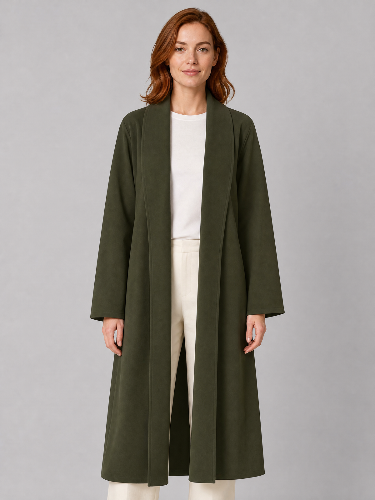 Women's Faux Suede Open Front Longline Coat Tailored Fit
