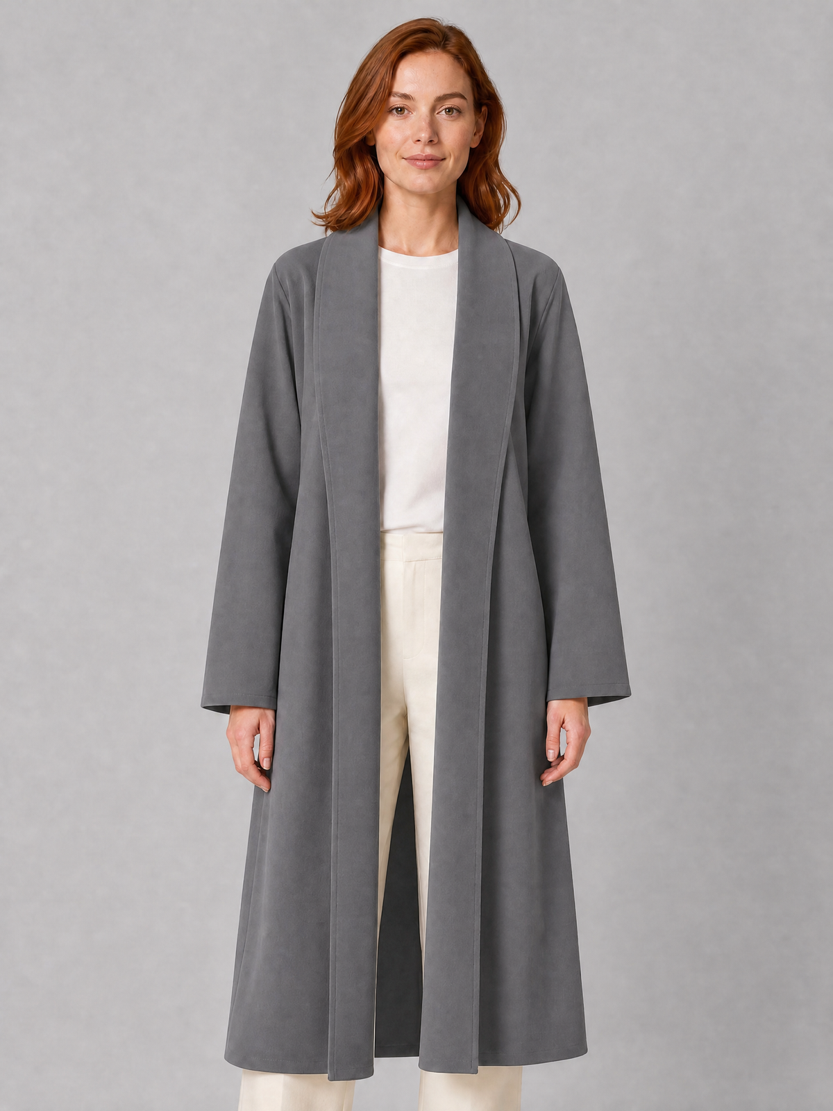 Women's Faux Suede Open Front Longline Coat Tailored Fit