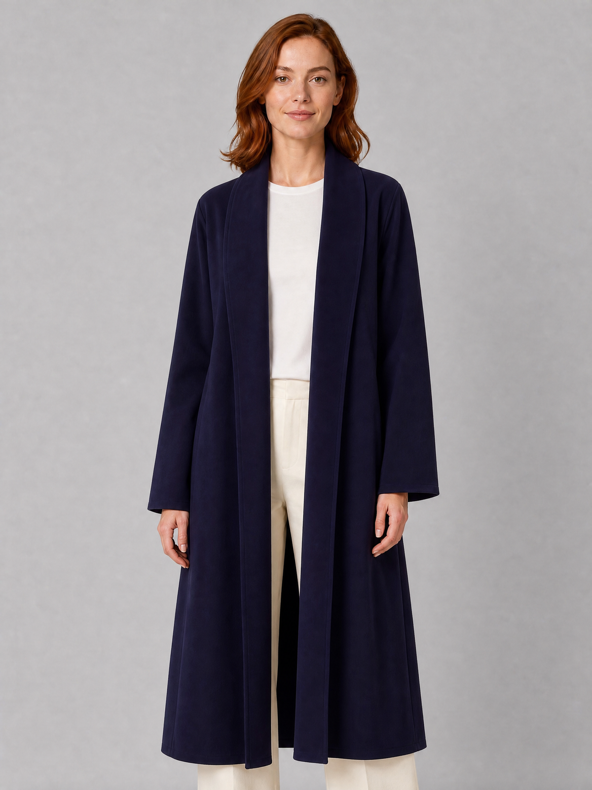Women's Faux Suede Open Front Longline Coat Tailored Fit