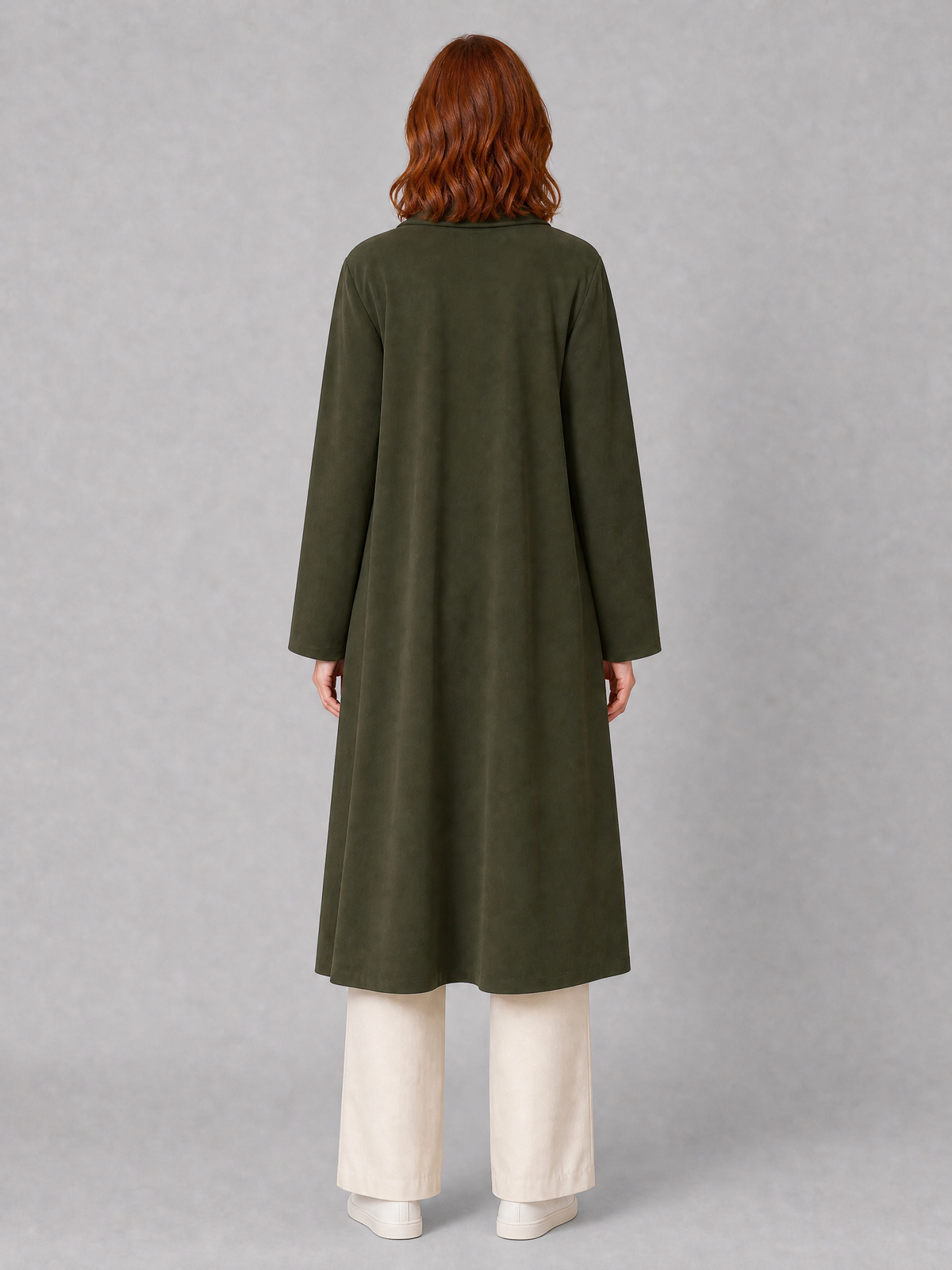 Women's Faux Suede Open Front Longline Coat Tailored Fit