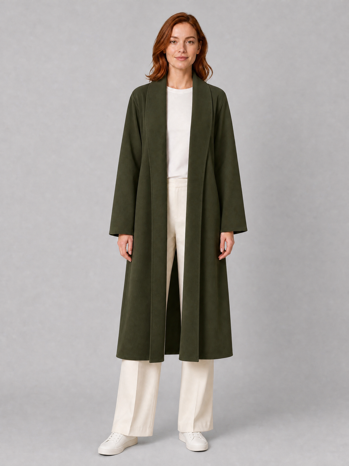 Women's Faux Suede Open Front Longline Coat Tailored Fit