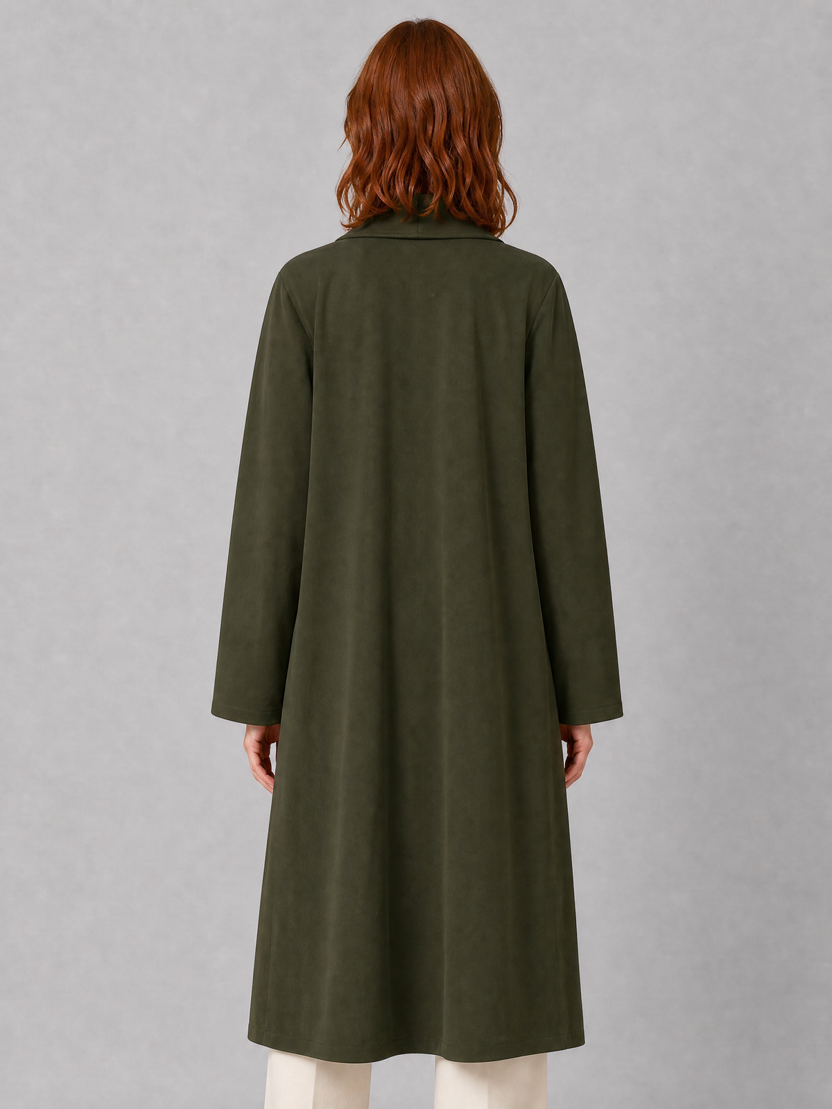 Women's Faux Suede Open Front Longline Coat Tailored Fit
