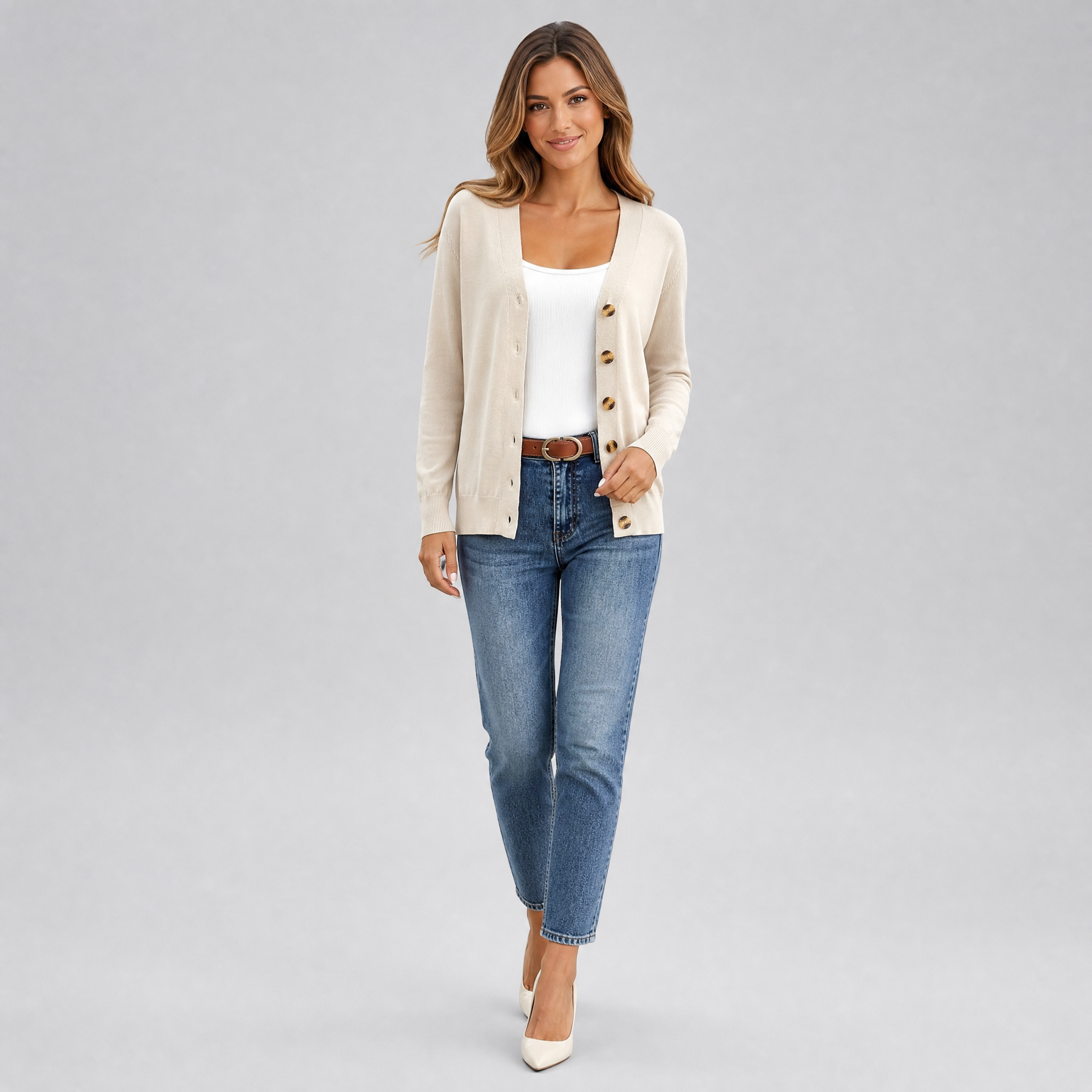 Women’s Fine-Gauge Button-Front V-Neck Cardigan