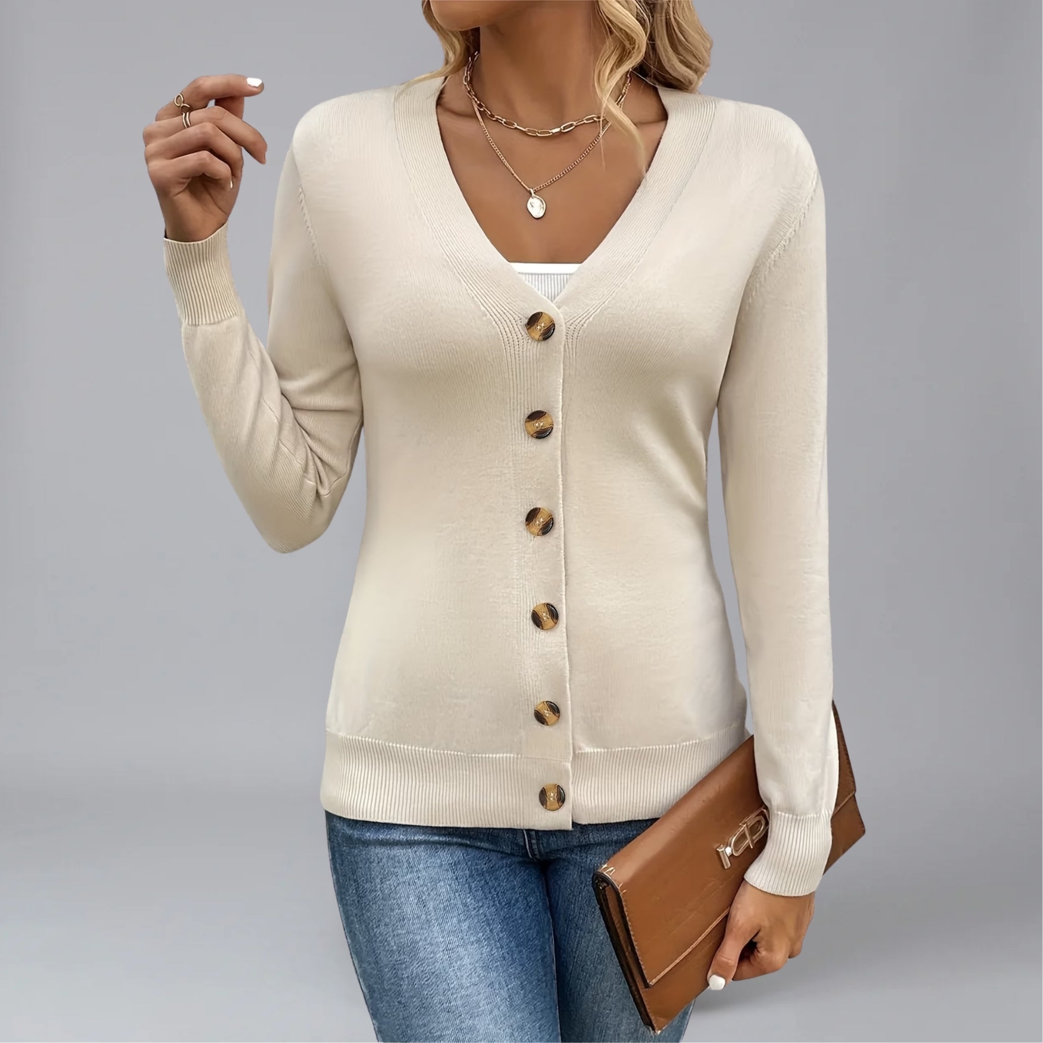 Women’s Fine-Gauge Button-Front V-Neck Cardigan