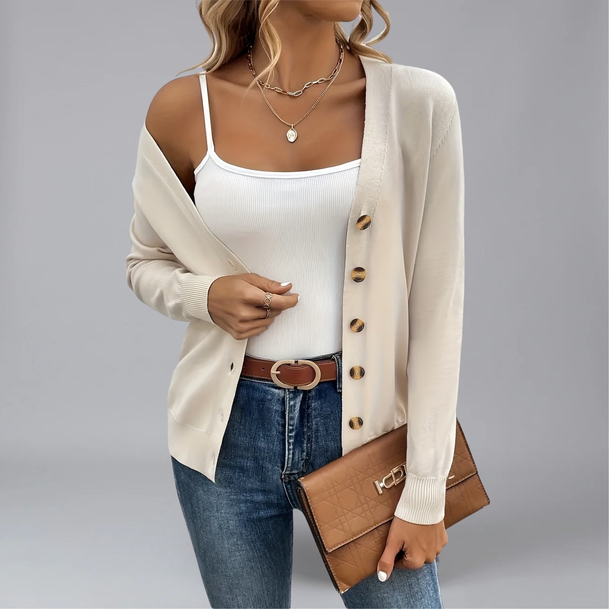 Women’s Fine-Gauge Button-Front V-Neck Cardigan