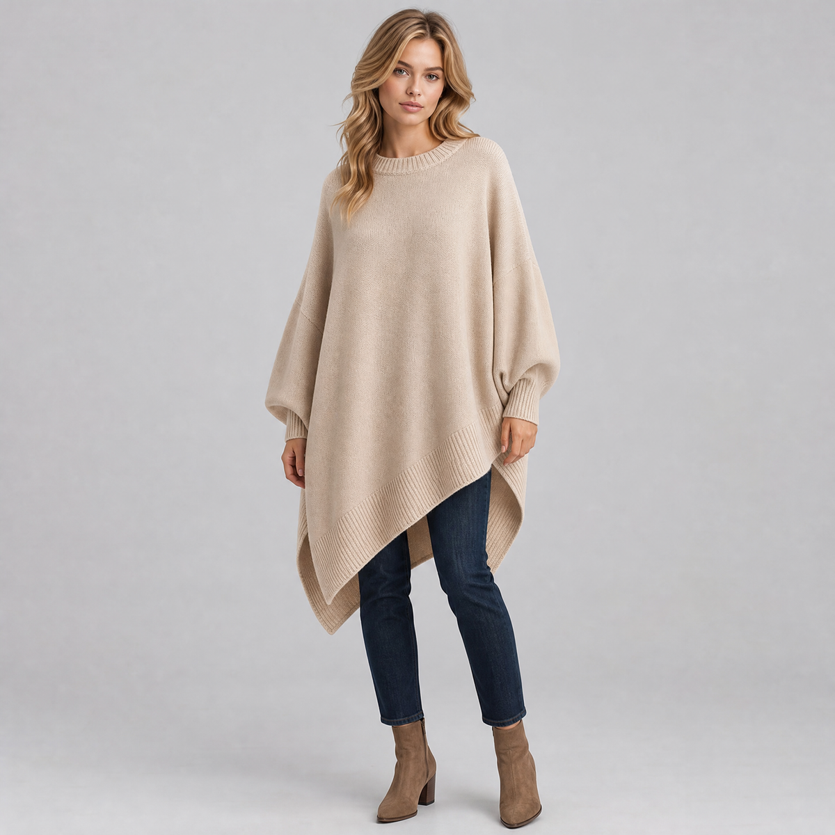 Women's Fine Knit Asymmetric Poncho Jumper