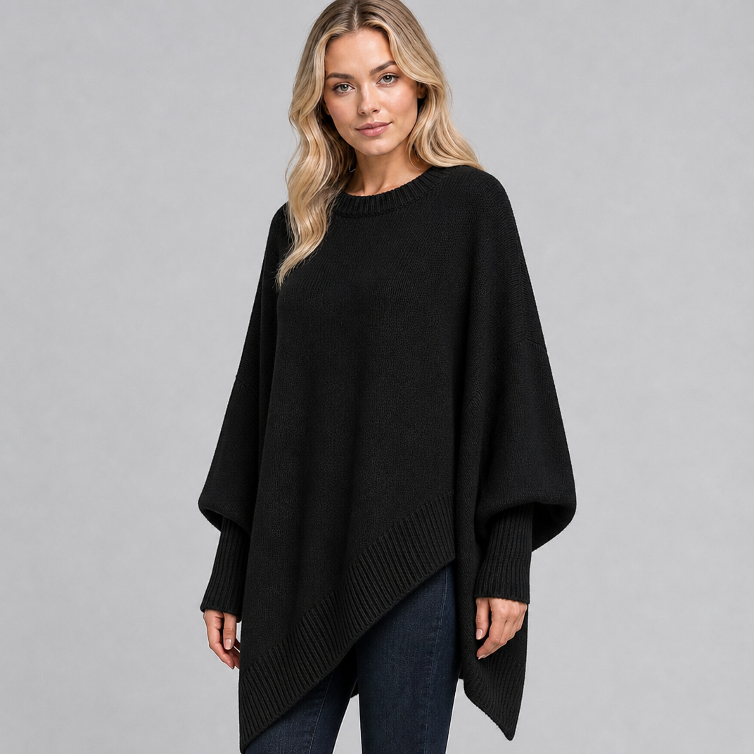 Women's Fine Knit Asymmetric Poncho Jumper