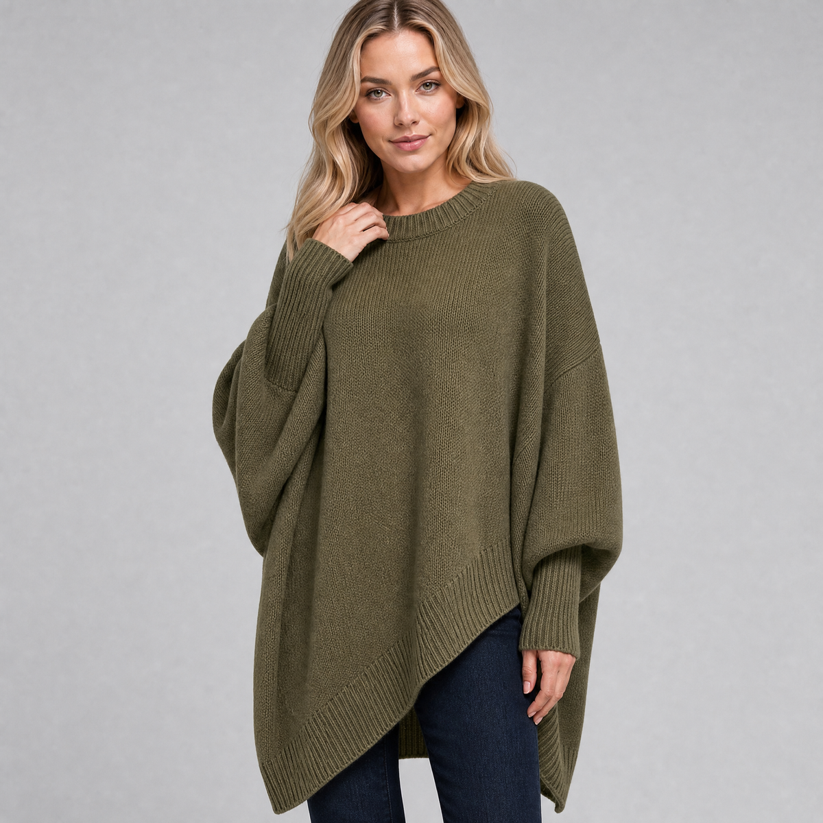 Women's Fine Knit Asymmetric Poncho Jumper
