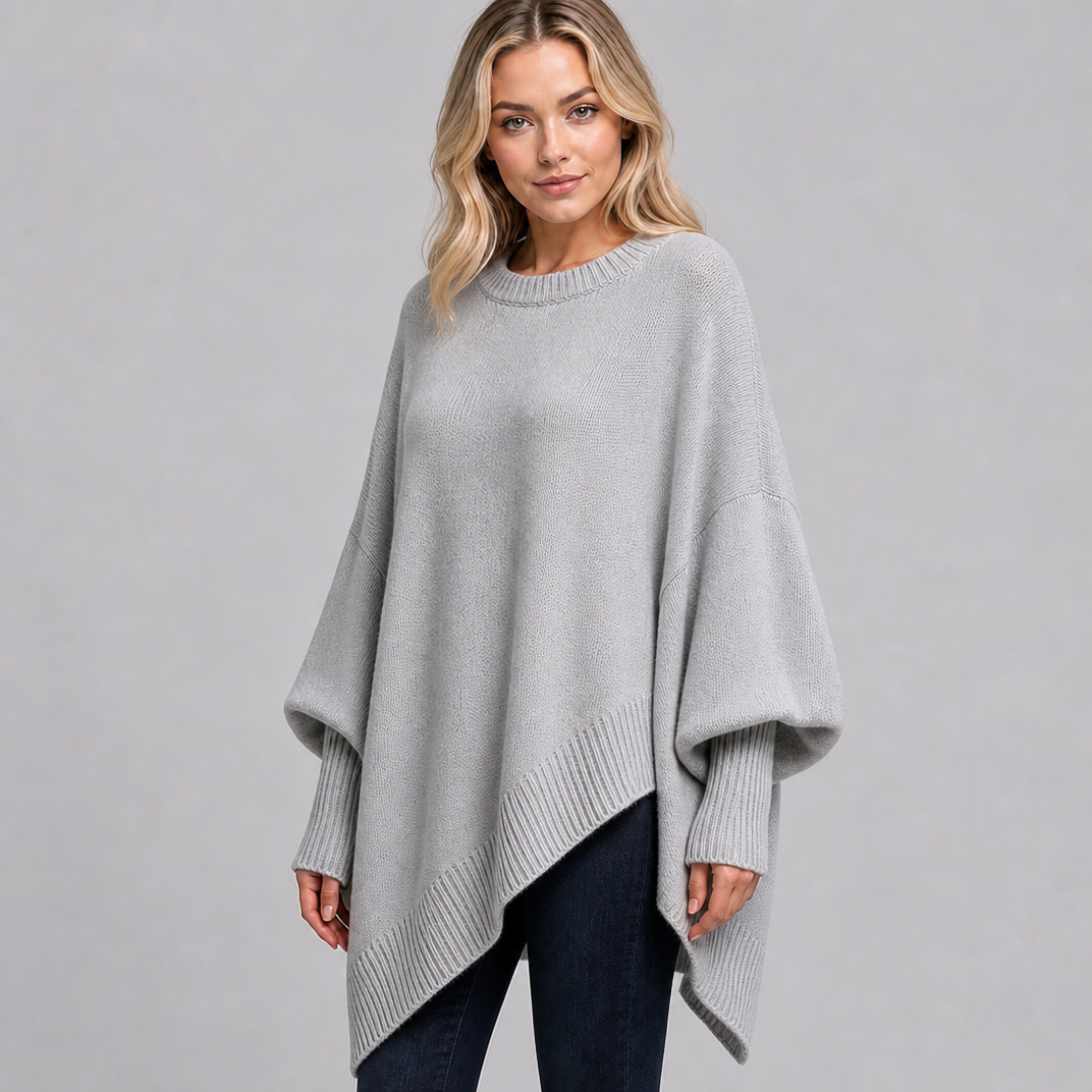 Women's Fine Knit Asymmetric Poncho Jumper