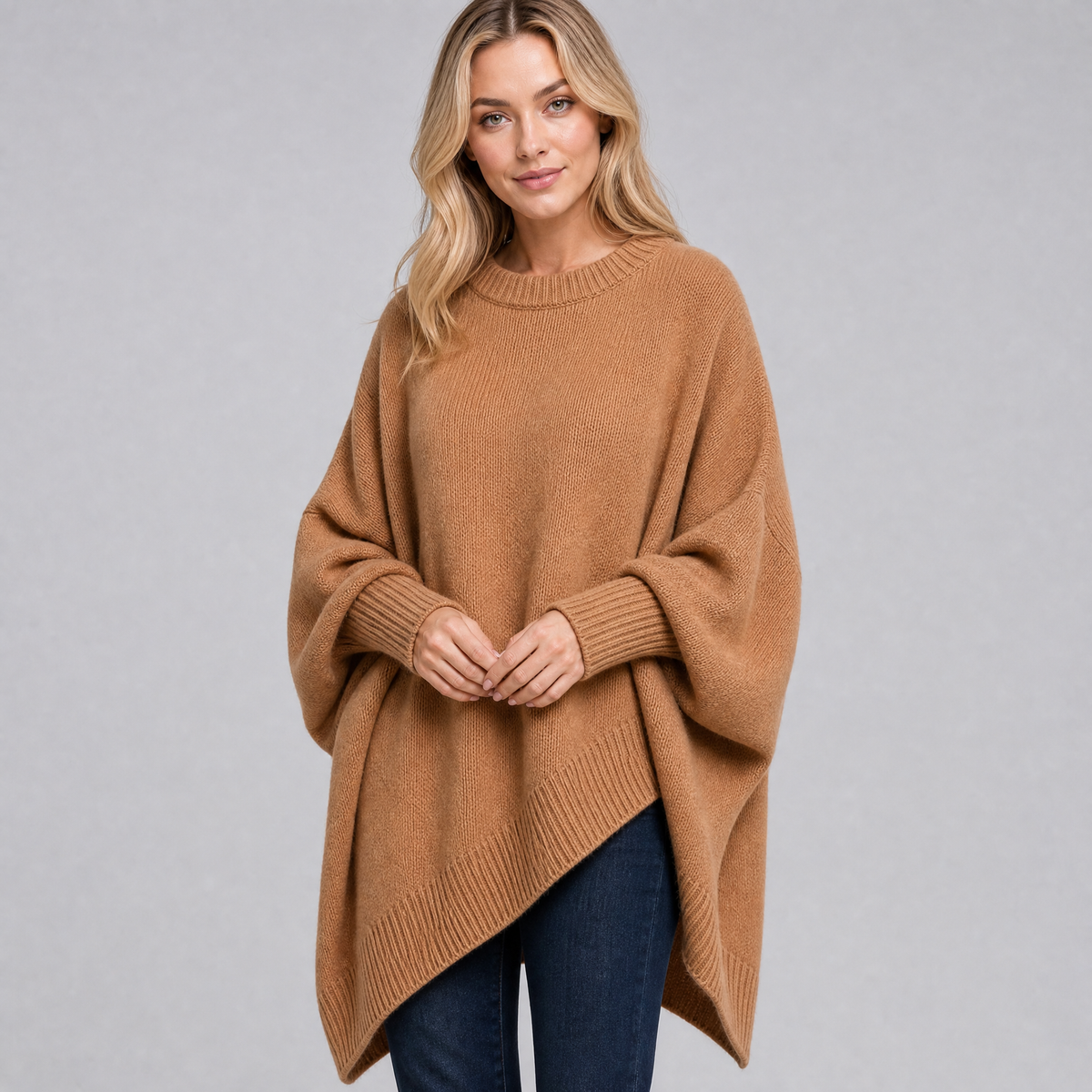 Women's Fine Knit Asymmetric Poncho Jumper