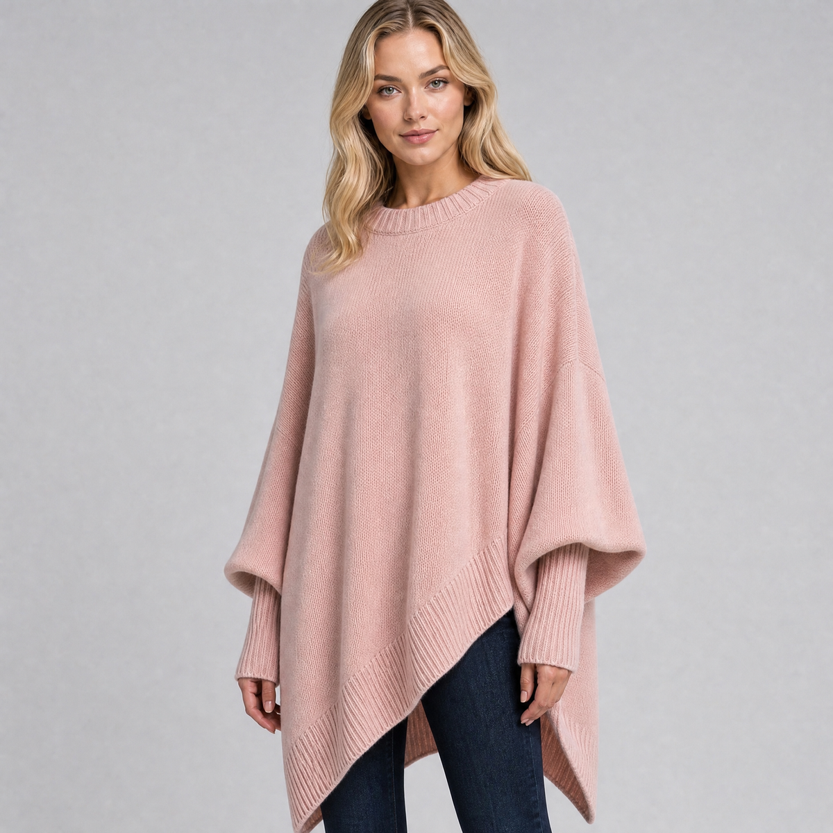 Women's Fine Knit Asymmetric Poncho Jumper