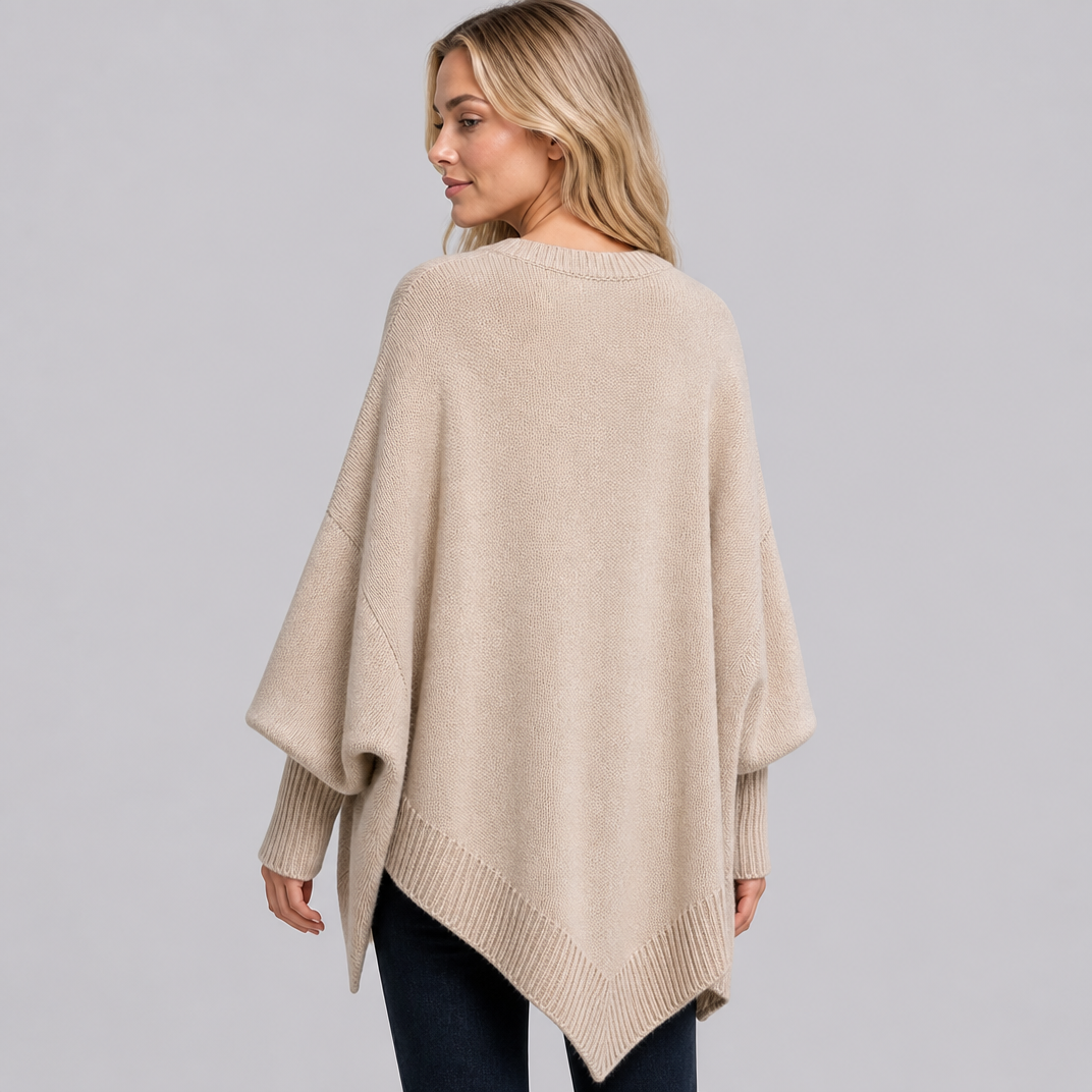 Women's Fine Knit Asymmetric Poncho Jumper