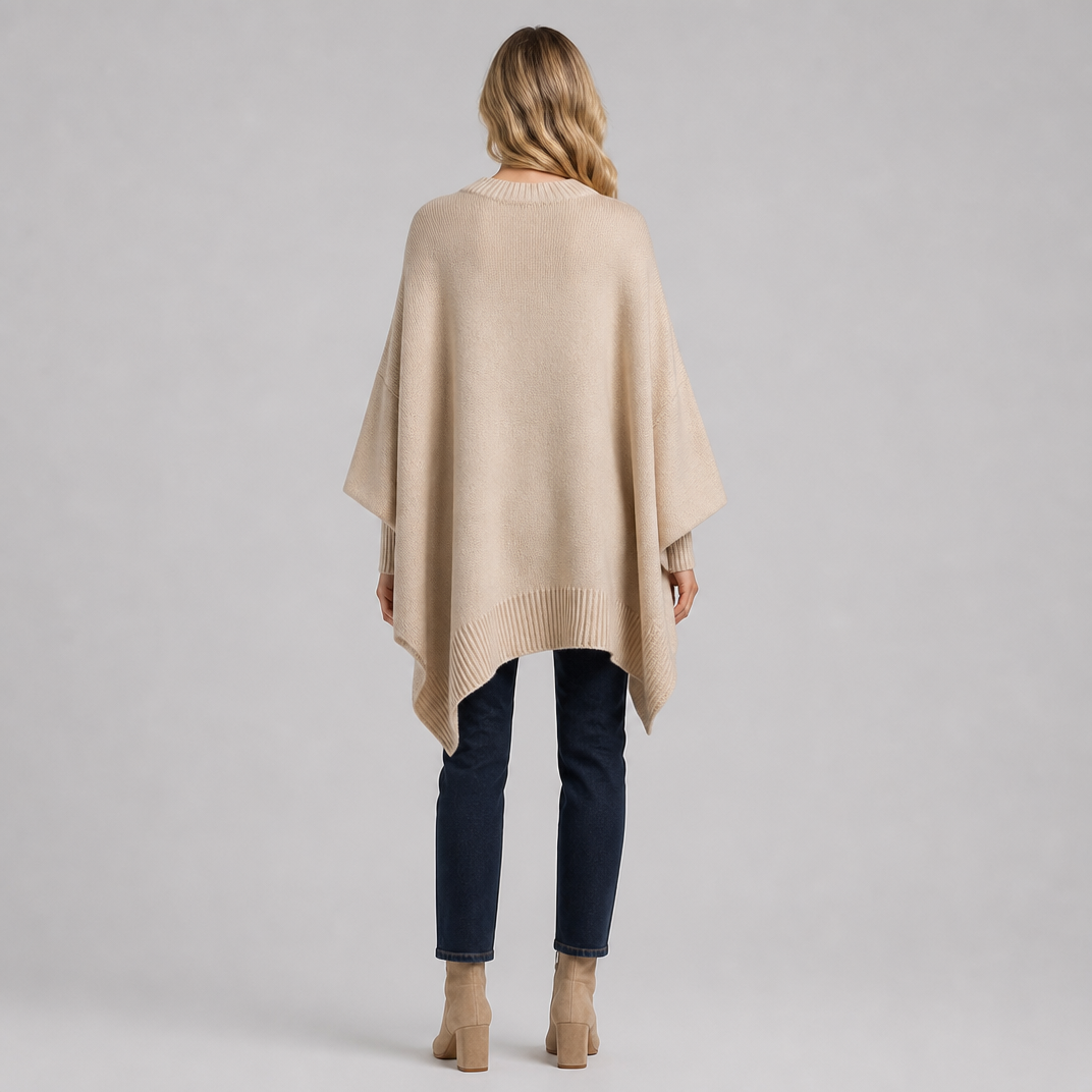 Women's Fine Knit Asymmetric Poncho Jumper