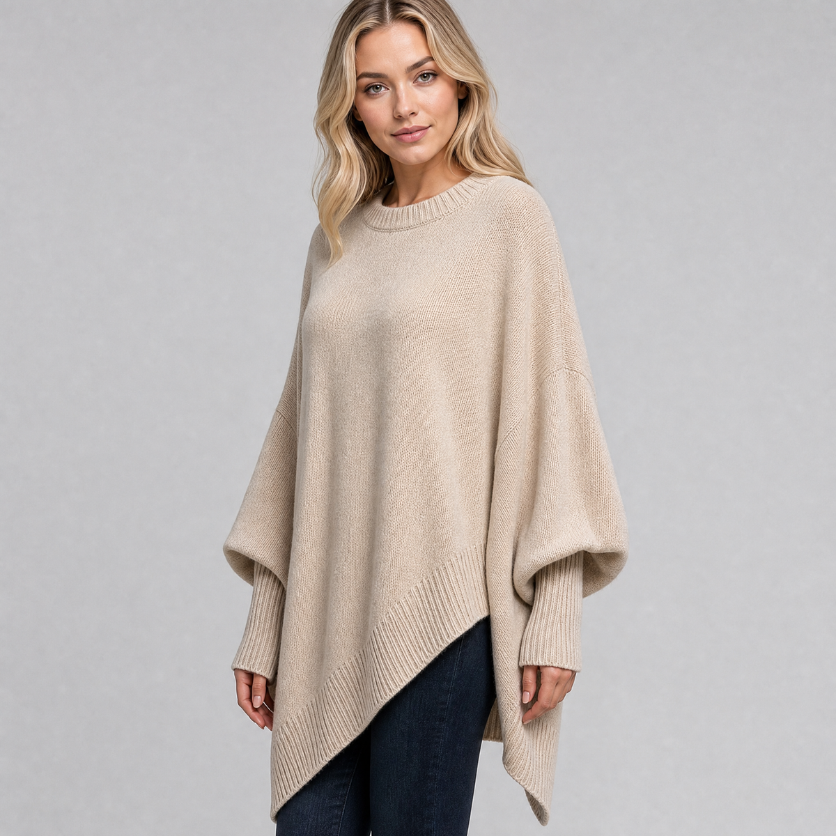 Women's Fine Knit Asymmetric Poncho Jumper