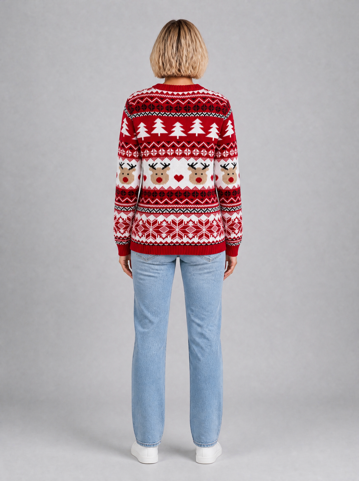 Women's Fine Knit Christmas Pattern Relaxed Crew Neck Jumper