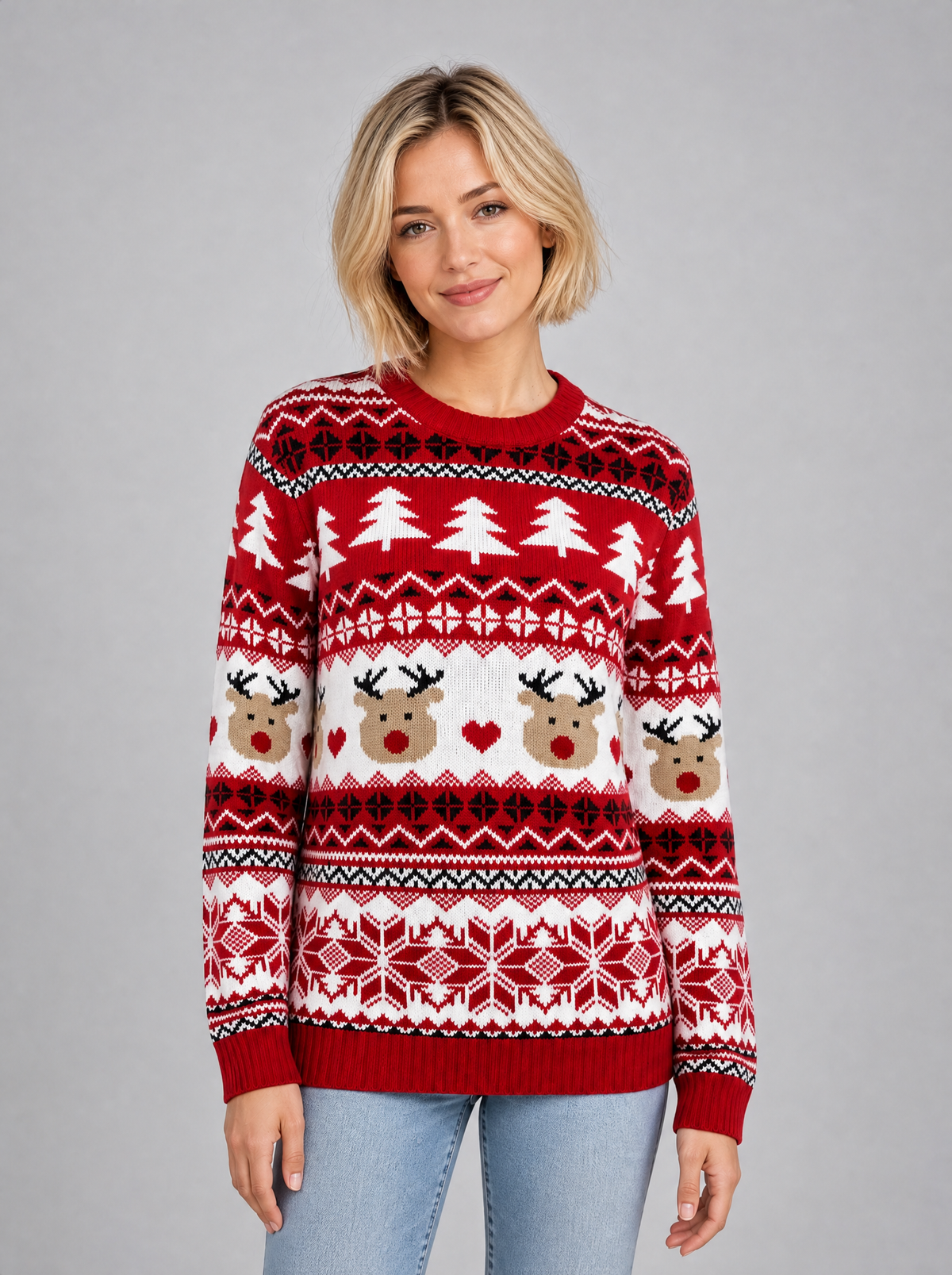 Women's Fine Knit Christmas Pattern Relaxed Crew Neck Jumper