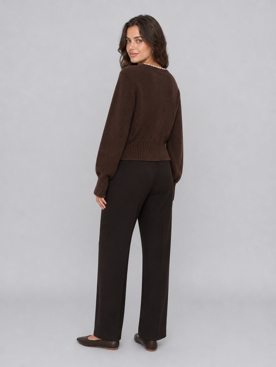 Women's Fine Knit Contrast Trim Tie Relaxed Cardigan - product view 2