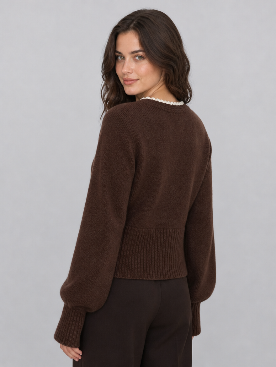 Women's Fine Knit Contrast Trim Tie Relaxed Cardigan - product view 4