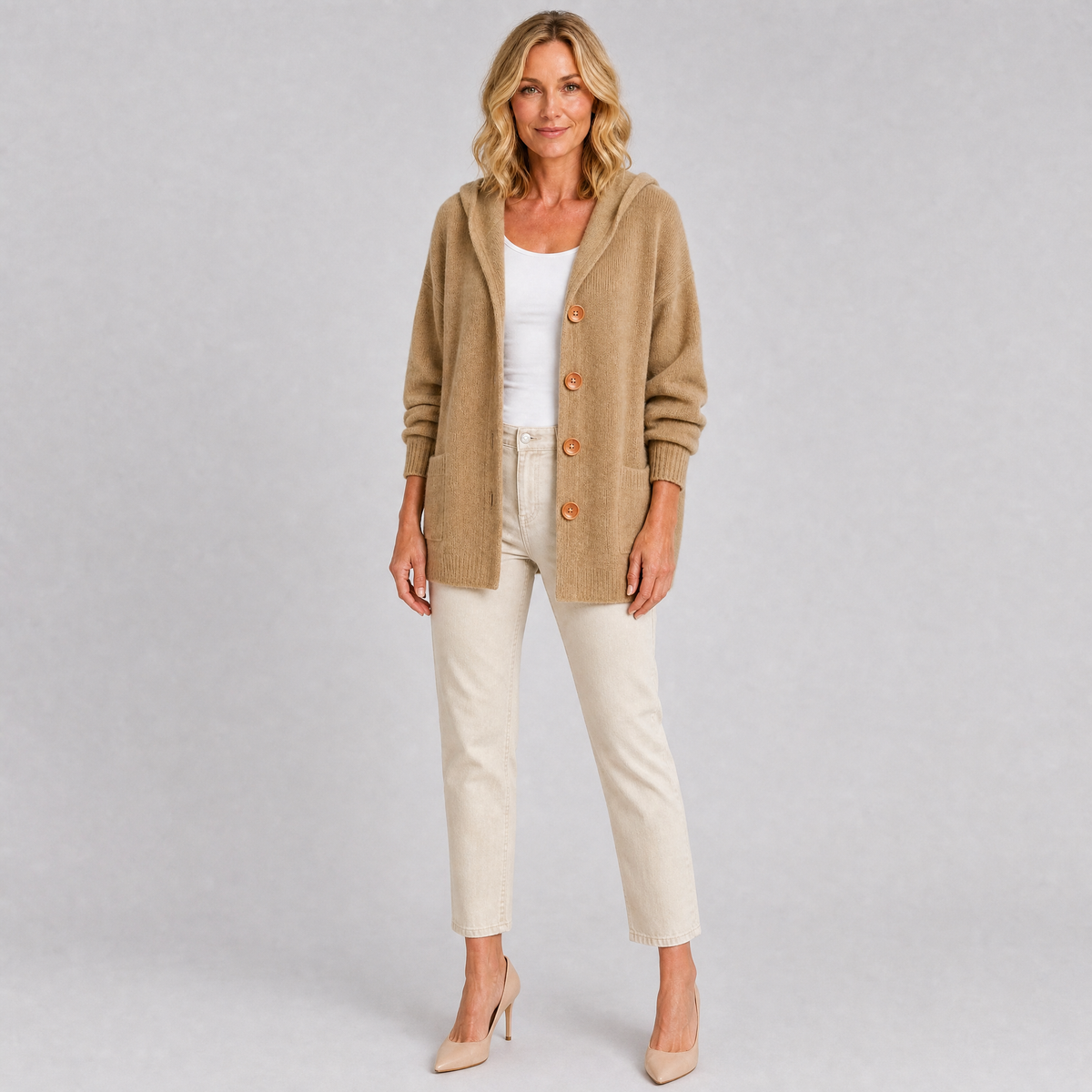 Women's Waffle Knit Hooded Cardigan