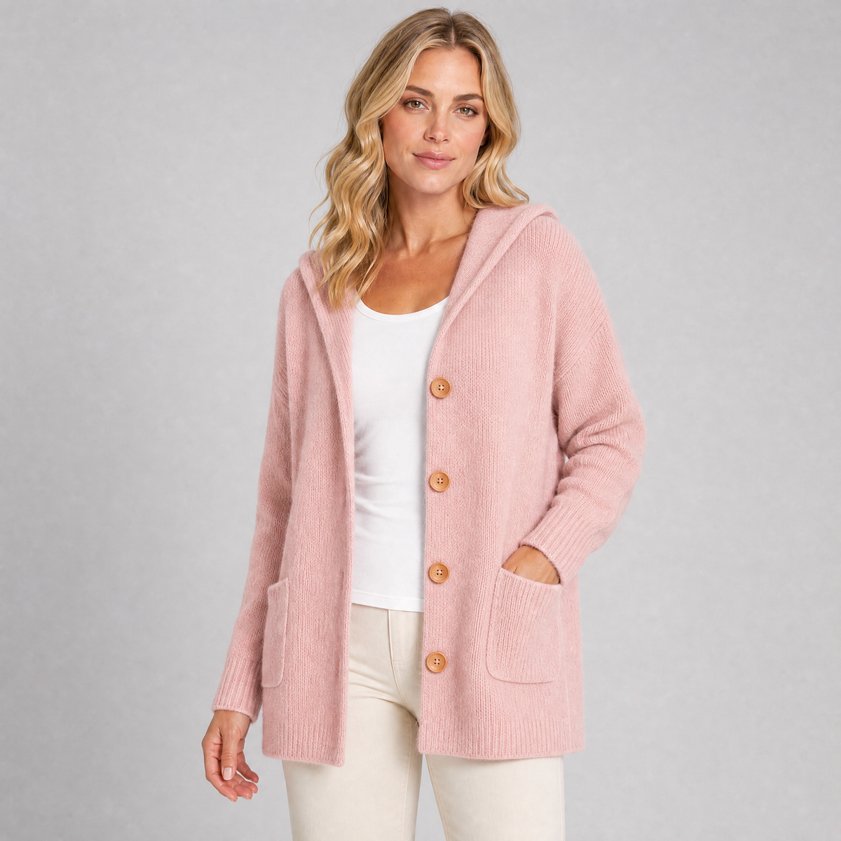 Women's Waffle Knit Hooded Cardigan