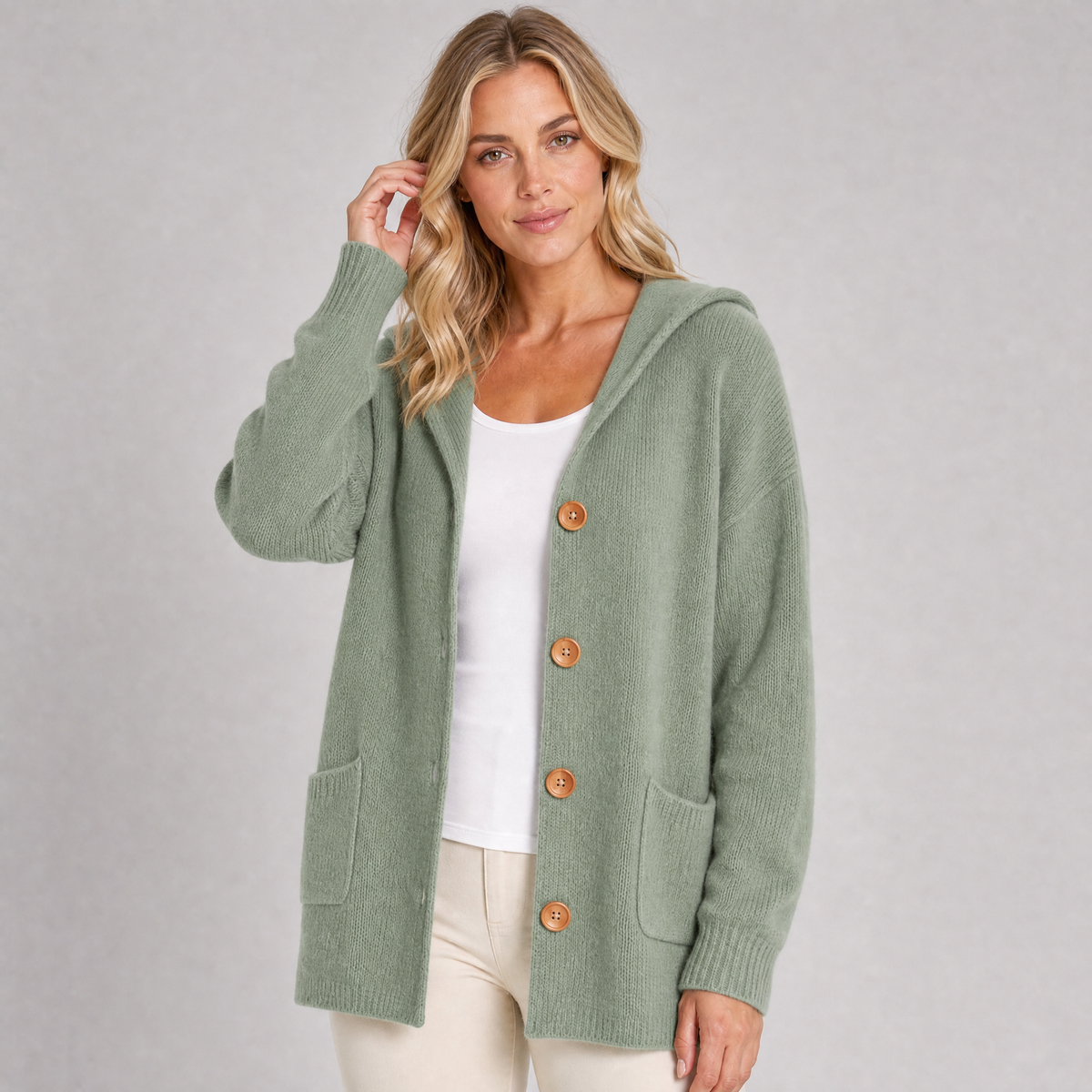 Women's Waffle Knit Hooded Cardigan
