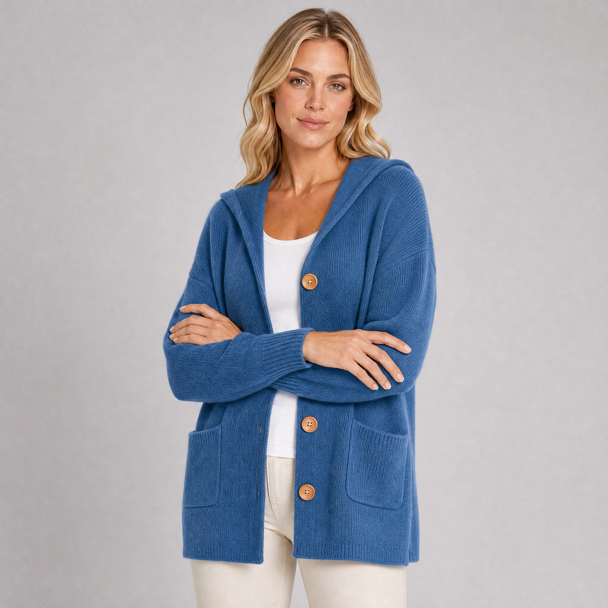 Women's Waffle Knit Hooded Cardigan