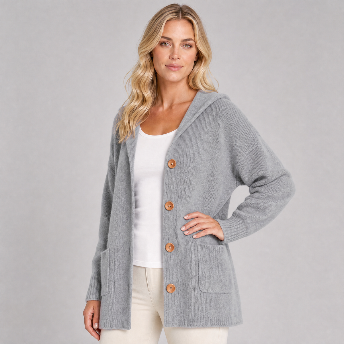 Women's Waffle Knit Hooded Cardigan