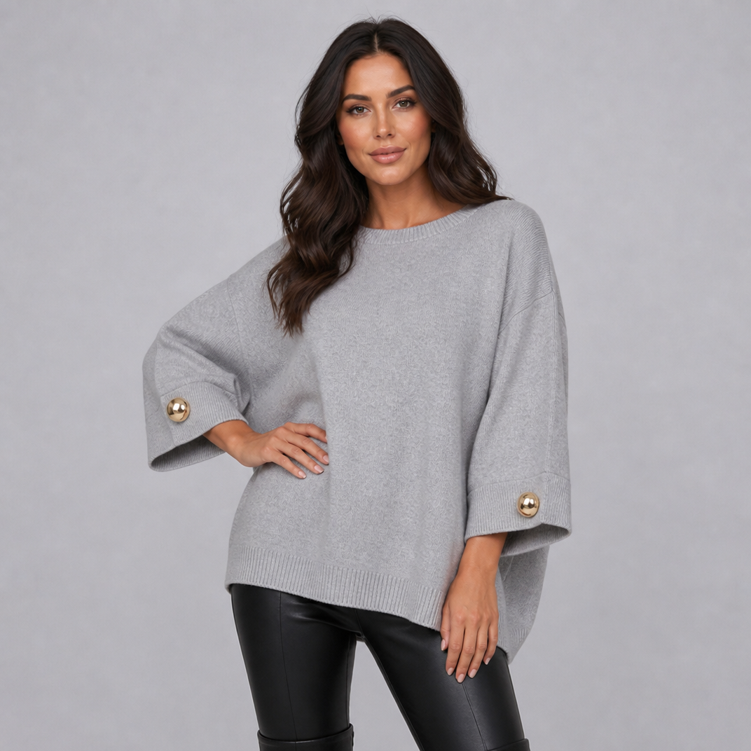Women's Fine Knit Gold Button Sleeve Jumper
