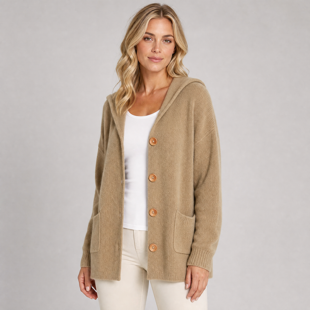 Women's Waffle Knit Hooded Cardigan