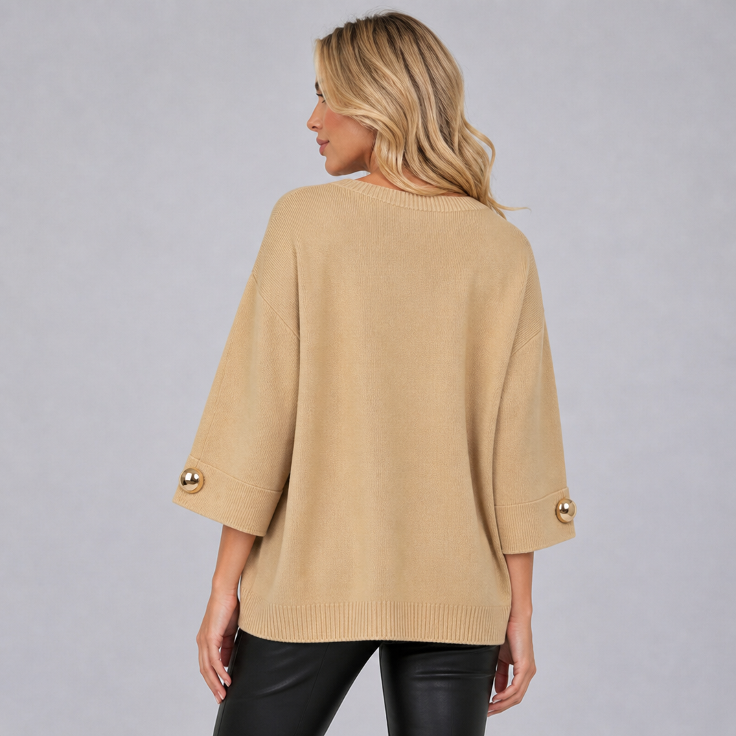 Women's Fine Knit Gold Button Sleeve Jumper