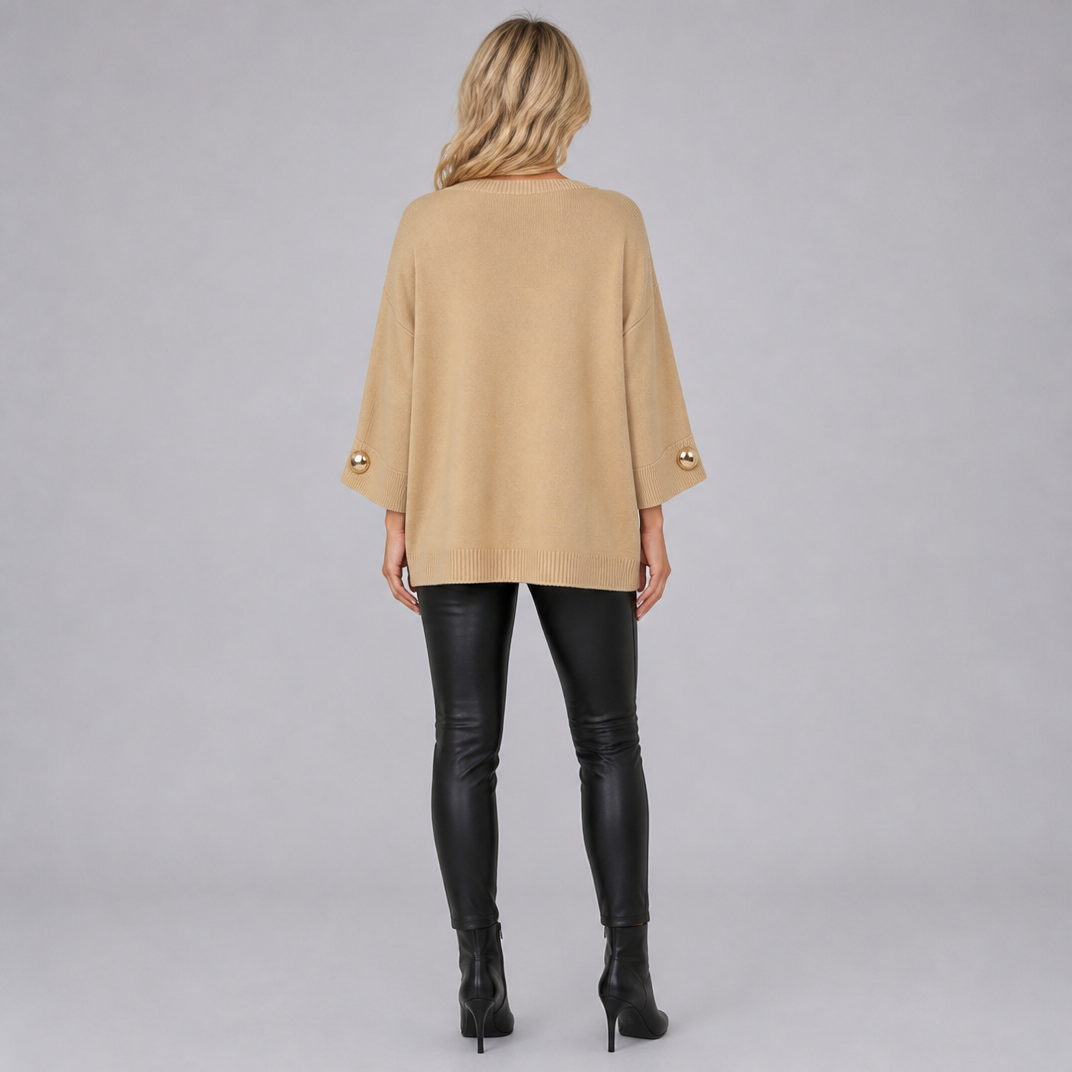 Women's Fine Knit Gold Button Sleeve Jumper