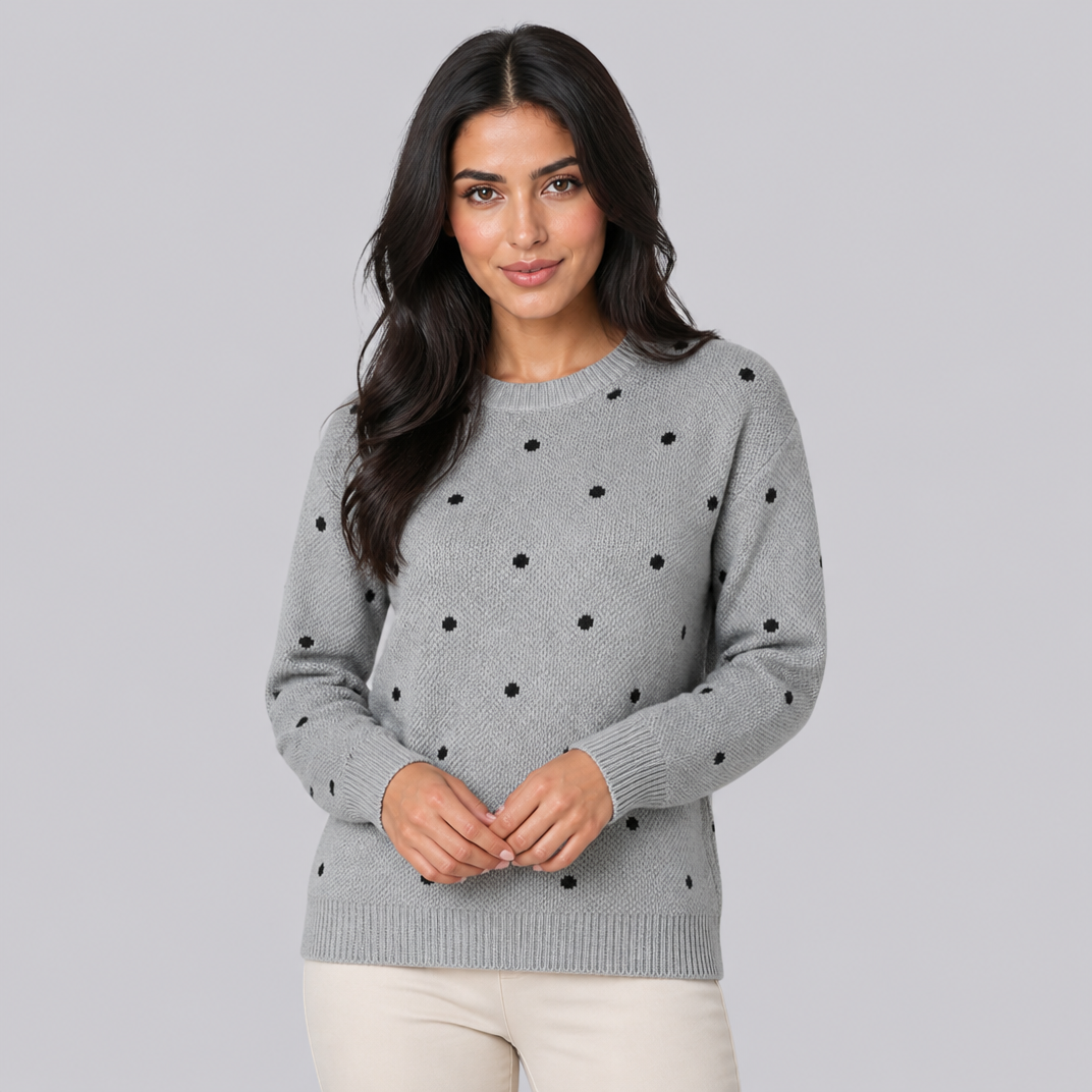 Women's Fine Knit Polka Dot Crew Neck Jumper