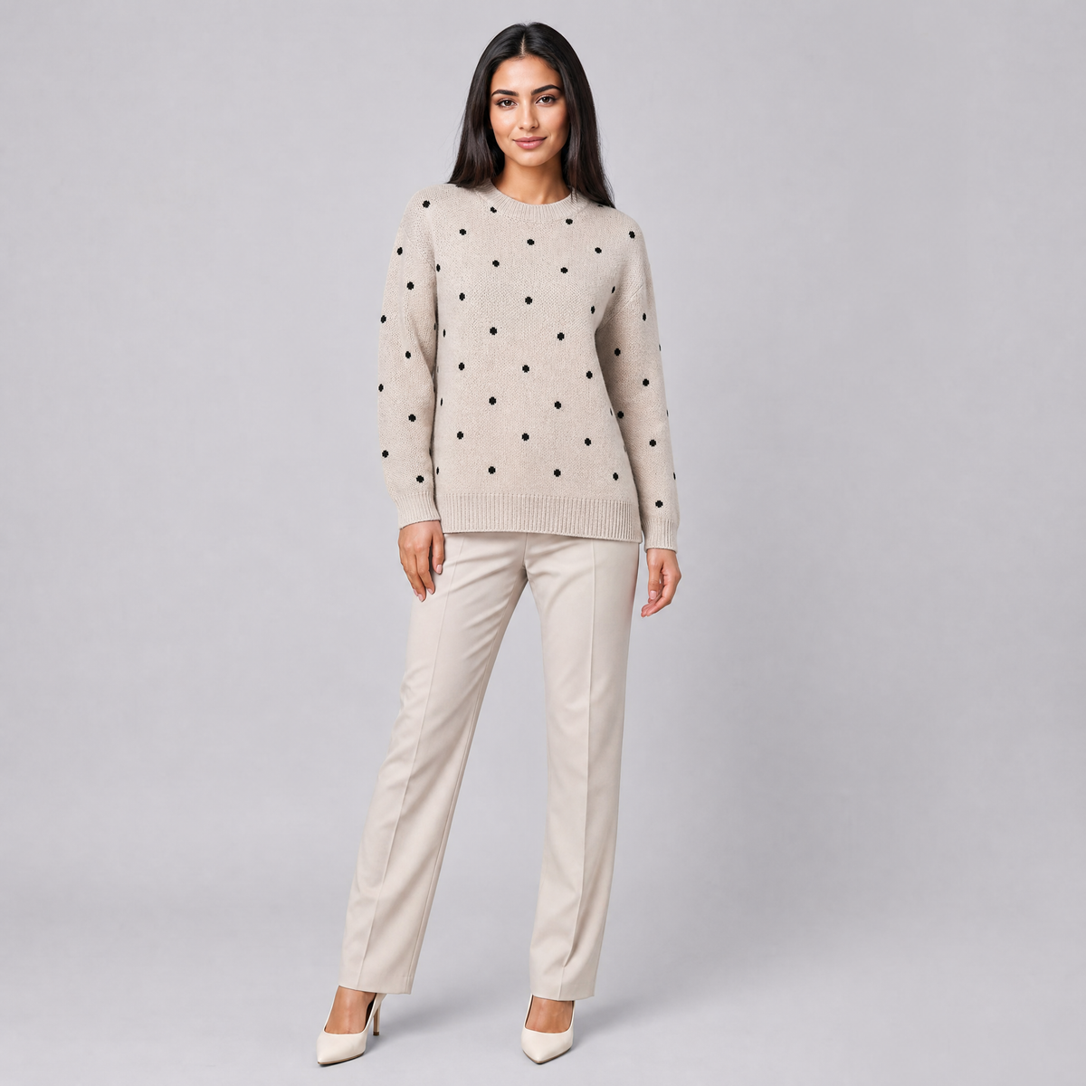 Women's Fine Knit Polka Dot Crew Neck Jumper